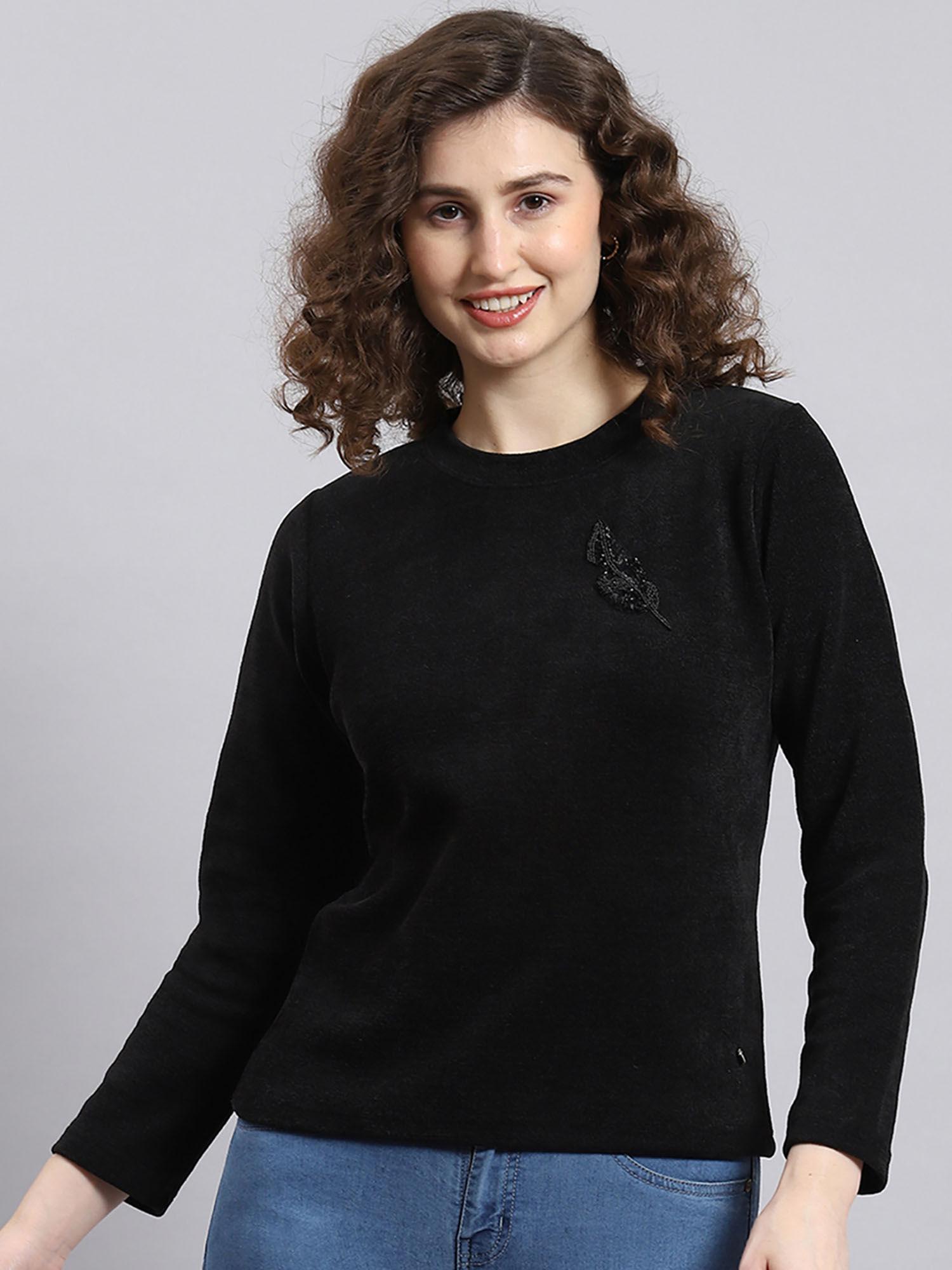 black solid round neck sweater