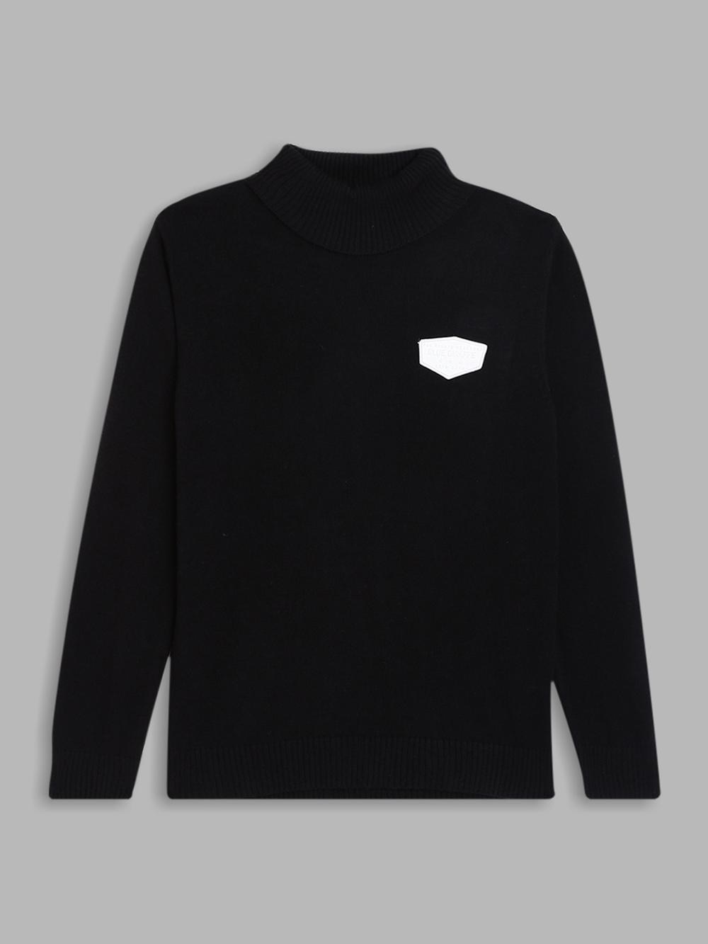 black solid round neck sweater