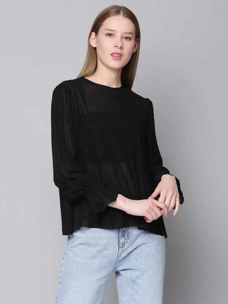 black solid round neck top