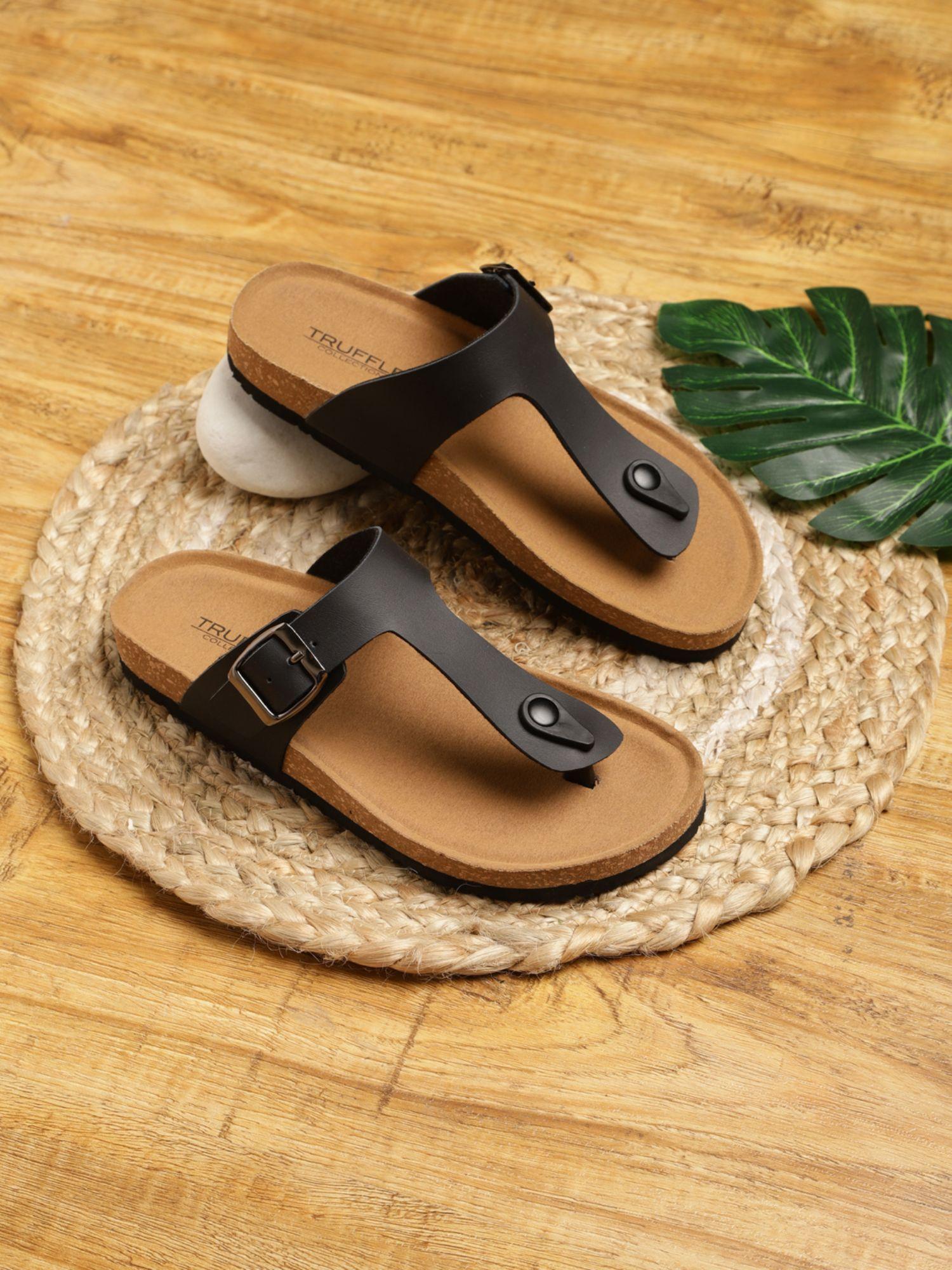 black solid sandals