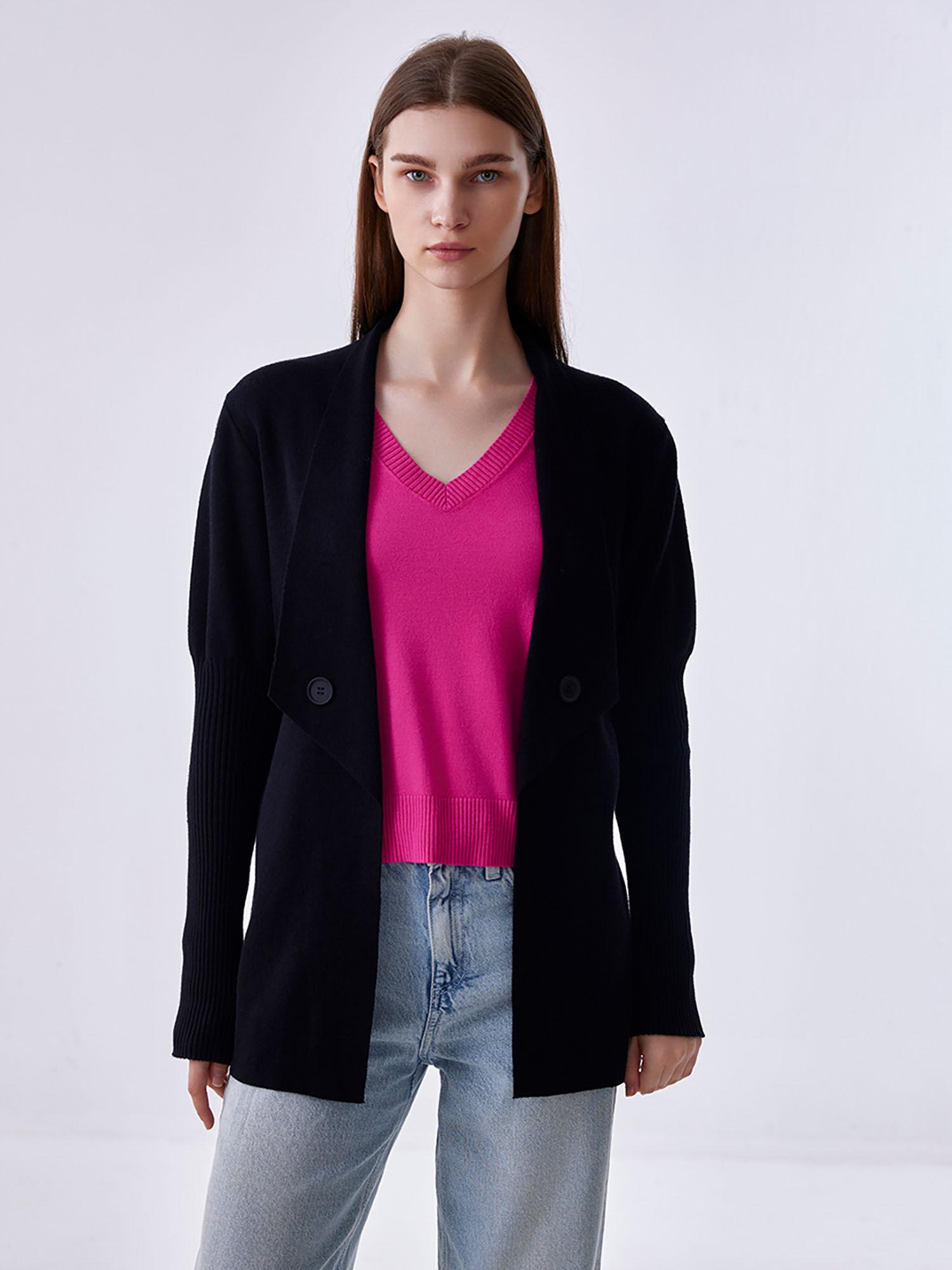 black solid shawl lapel cardigan