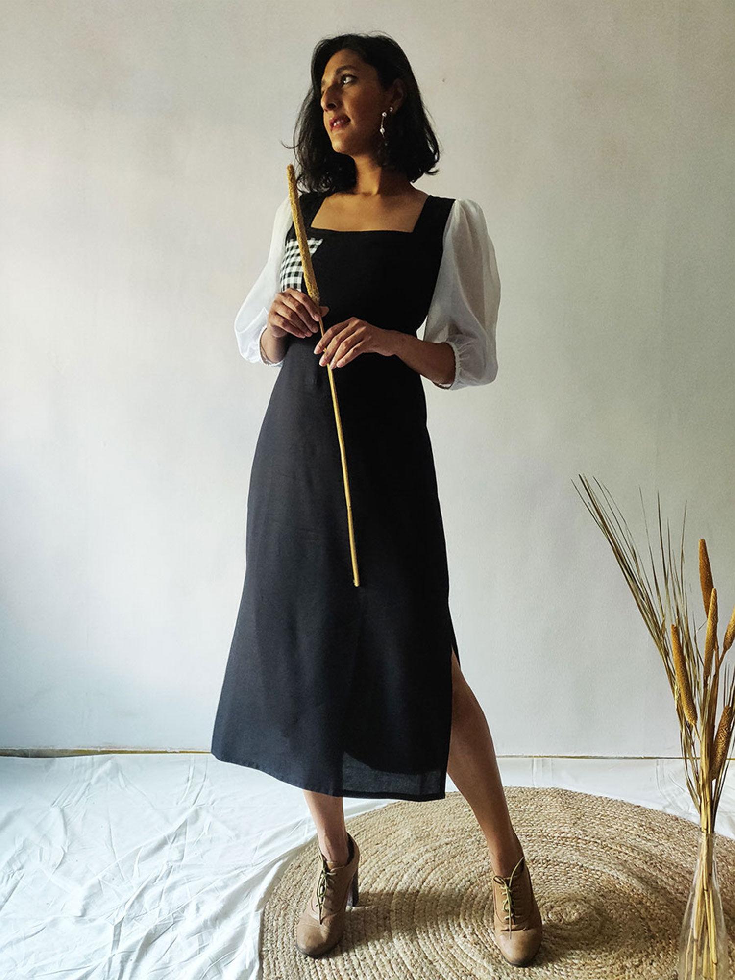 black solid sheath midi dress