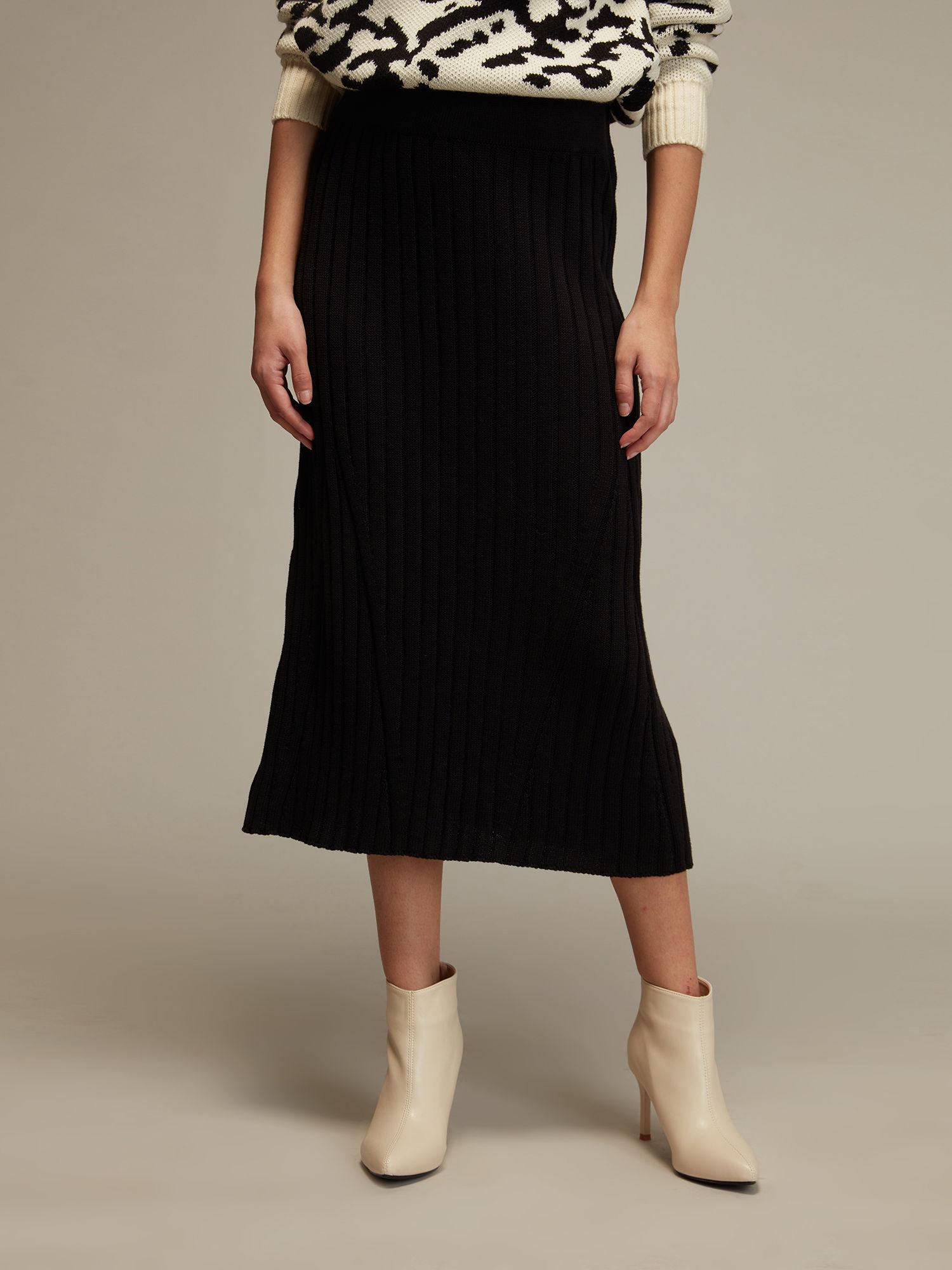 black solid sheath midi skirt