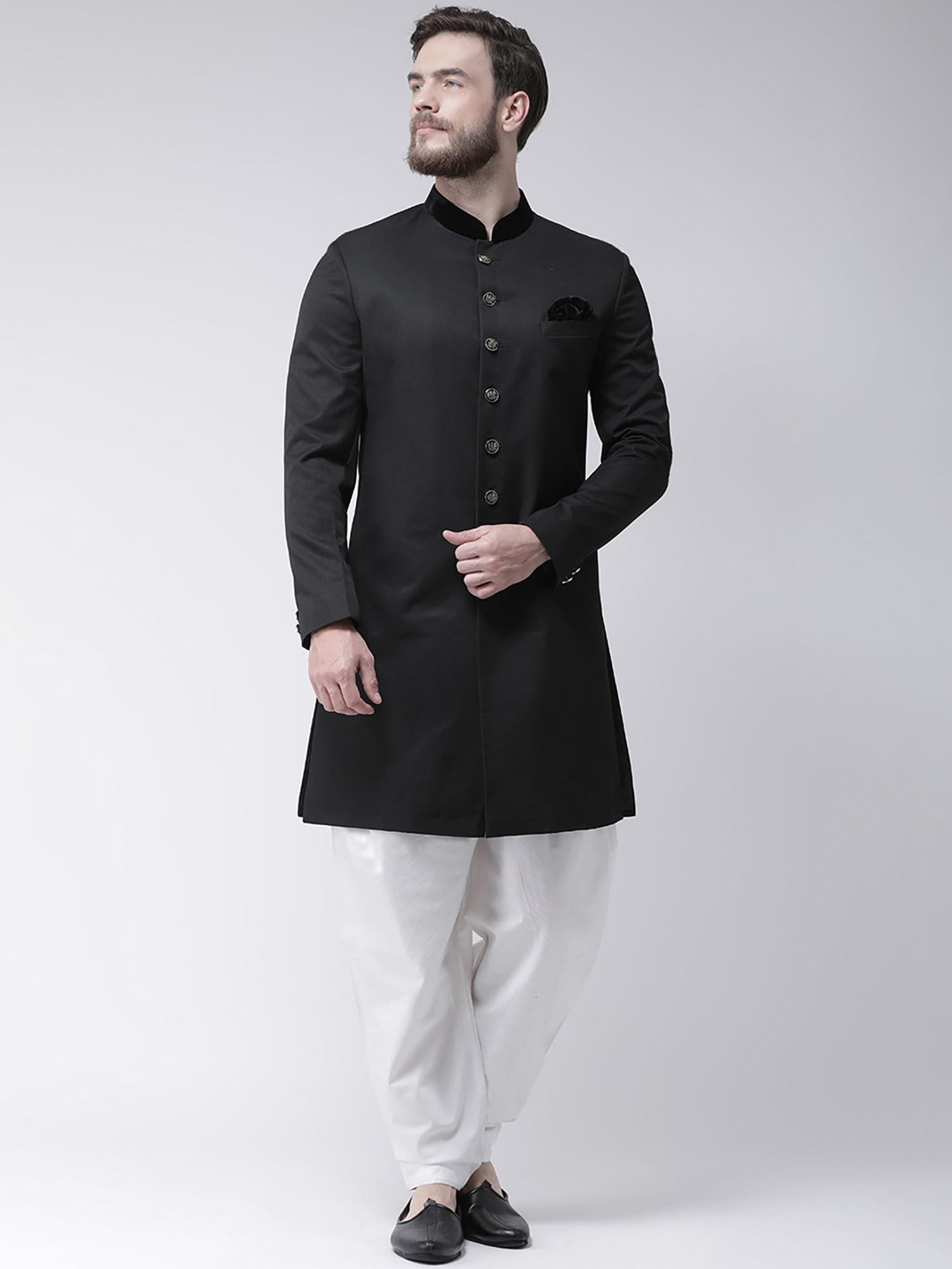 black solid sherwani and pyjama (set of 2)