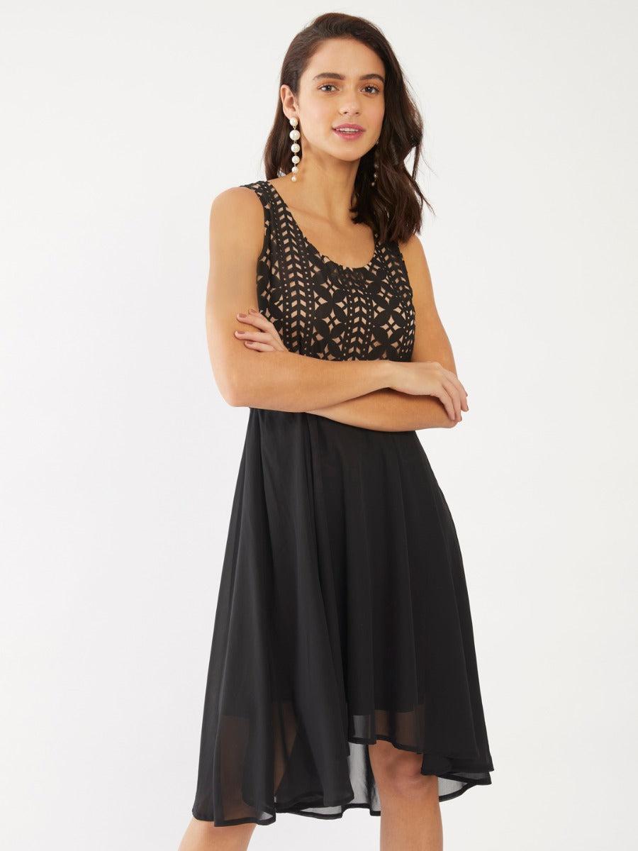 black solid short dress for women