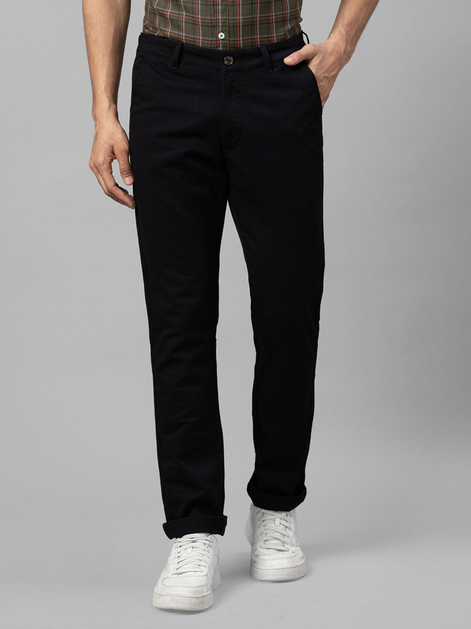 black solid slim fit casual chinos