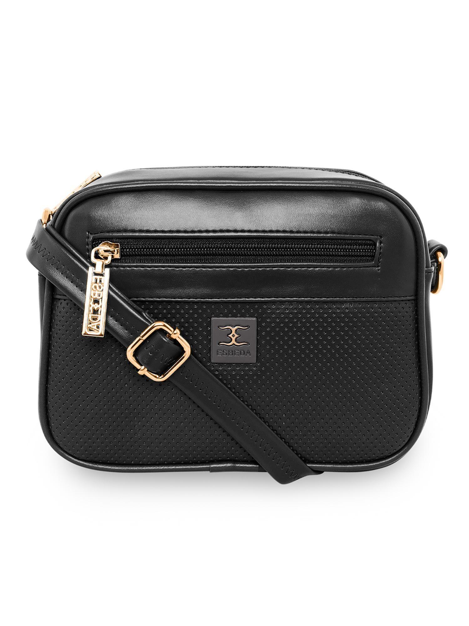 black solid sling and cross bag