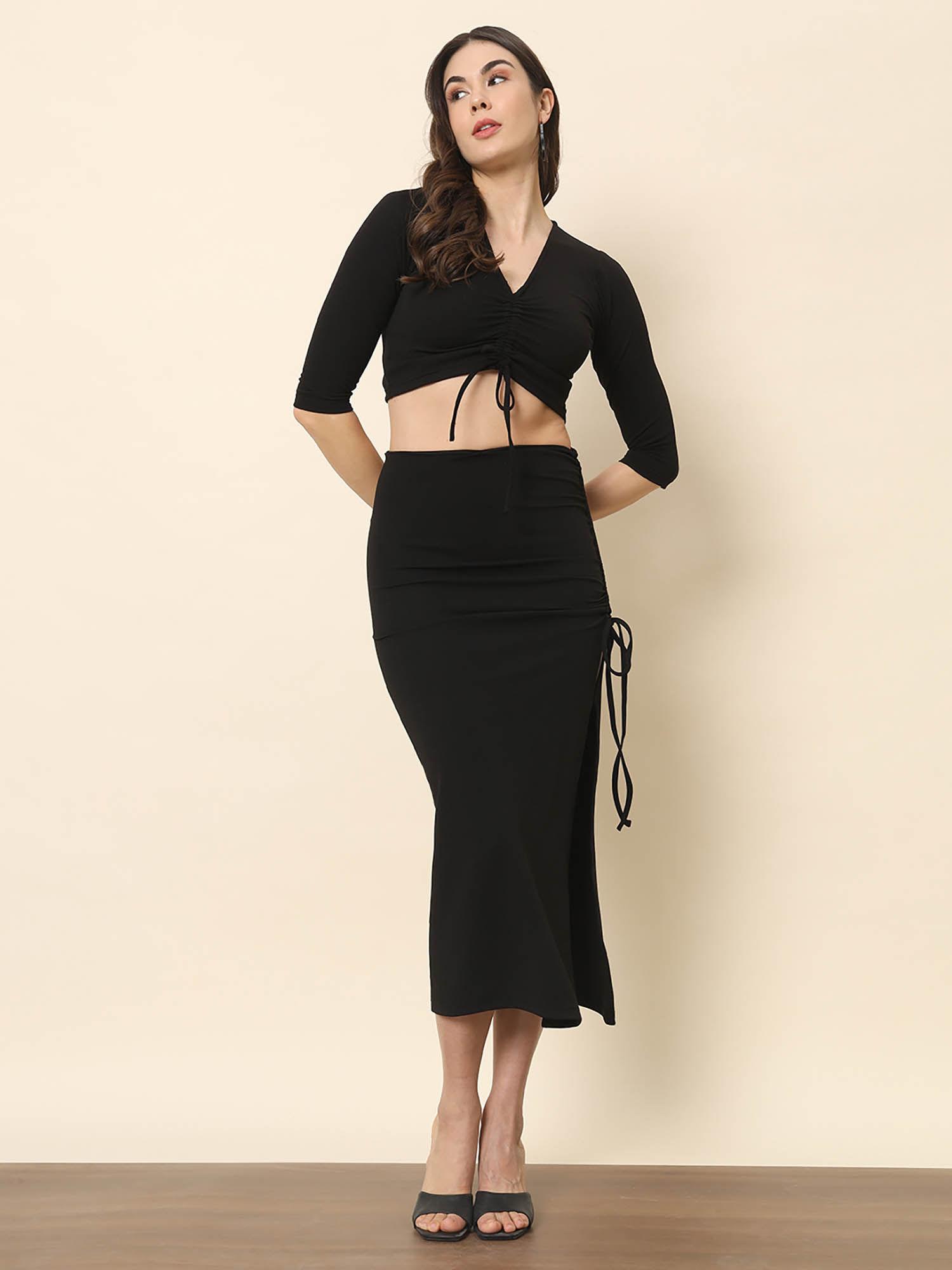 black solid slit skirt with top (set of 2)