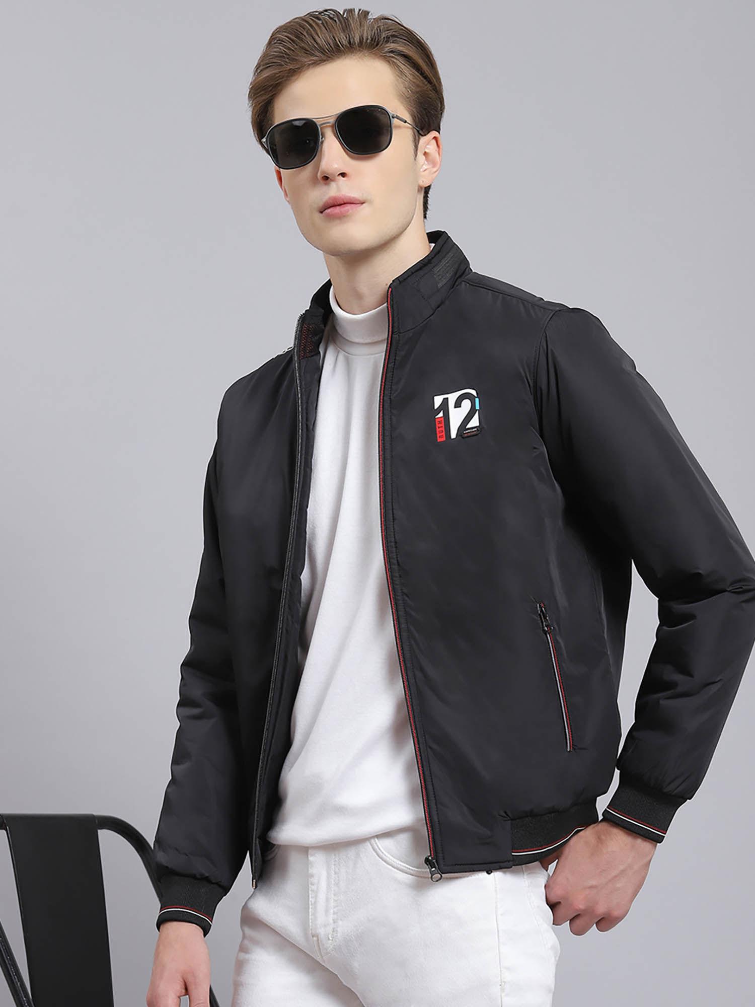 black solid stand collar jacket