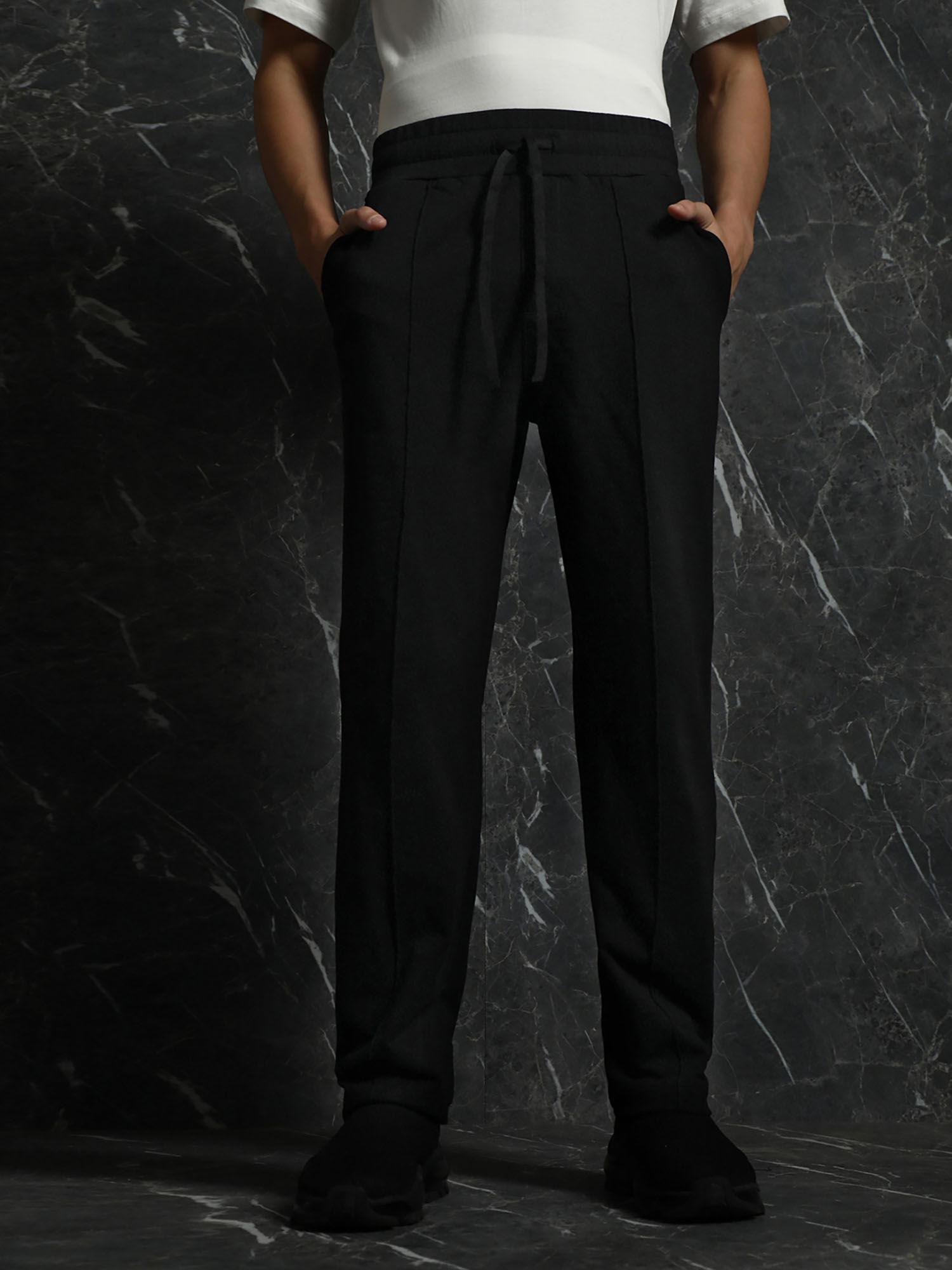 black solid straight fit joggers