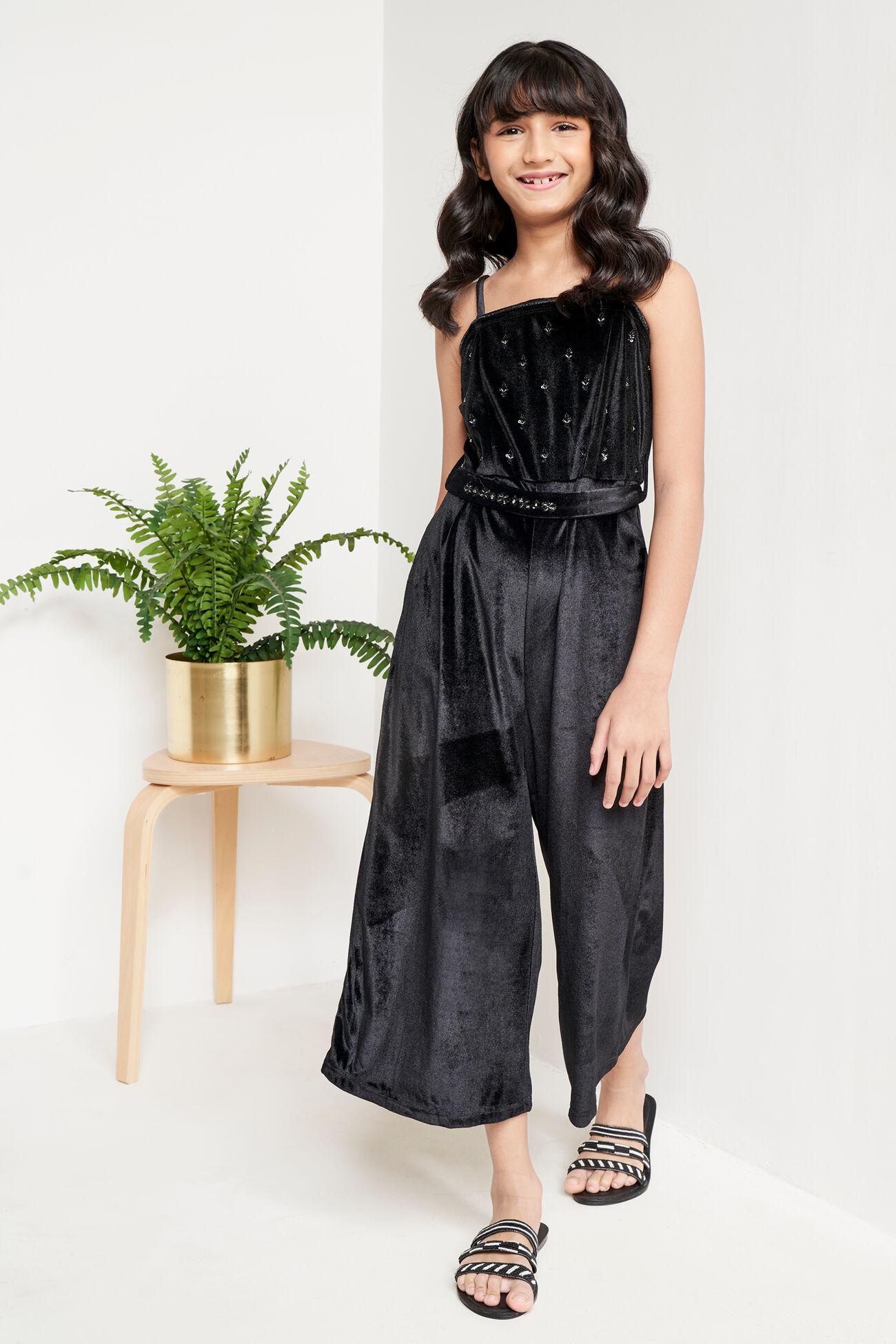 black solid straight jumpsuit