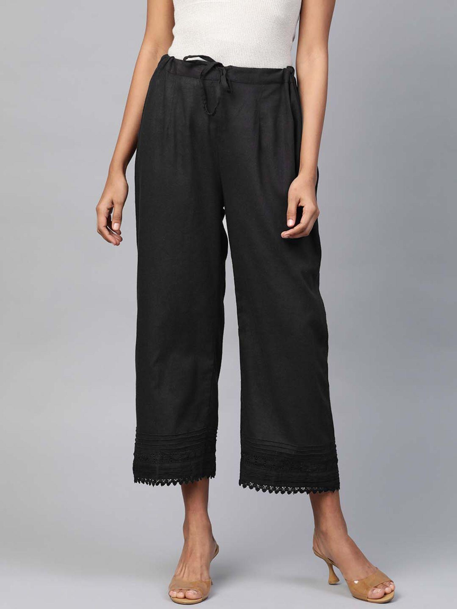 black solid straight palazzos