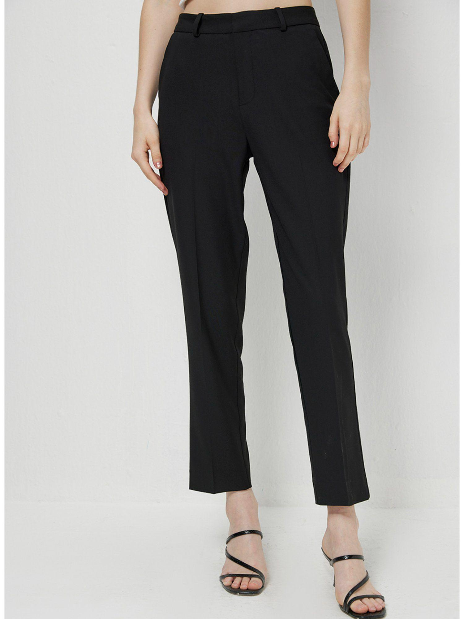 black solid straight pant