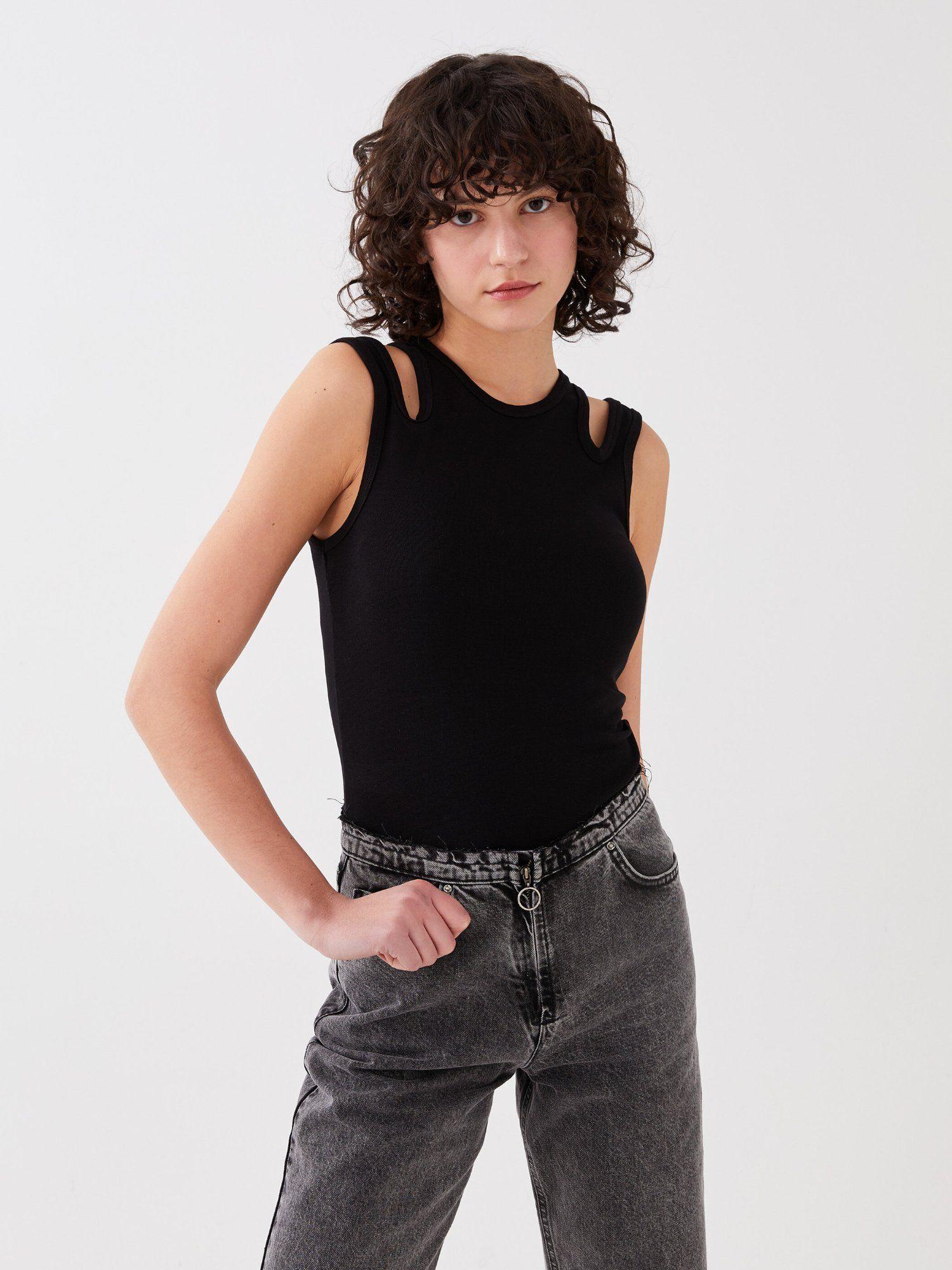 black solid stylised sleeveless top