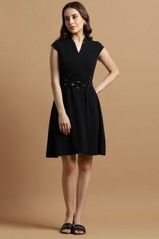 black solid thigh-length formal women regular fit dress
