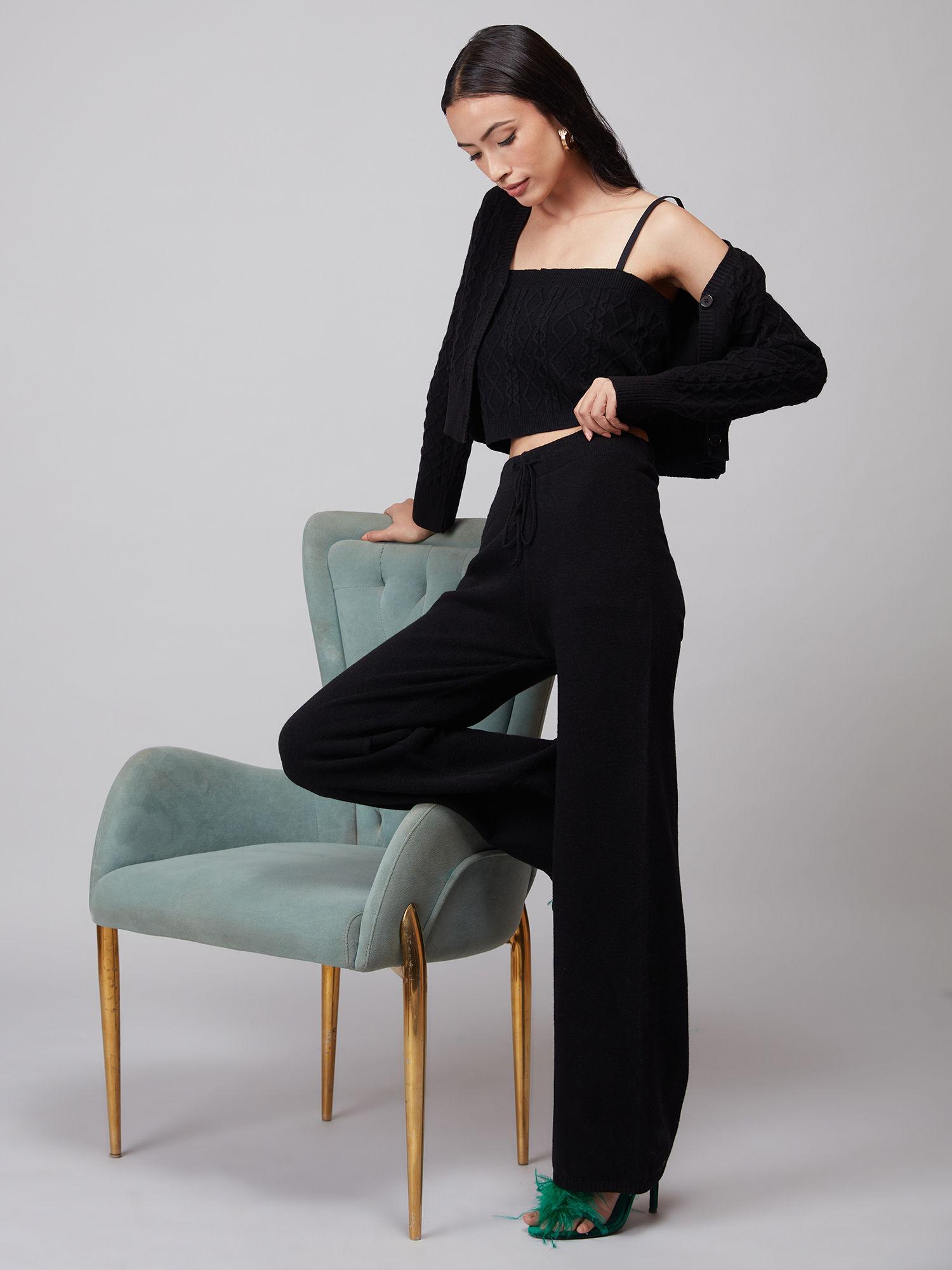 black solid top and cardigan (set of 2)
