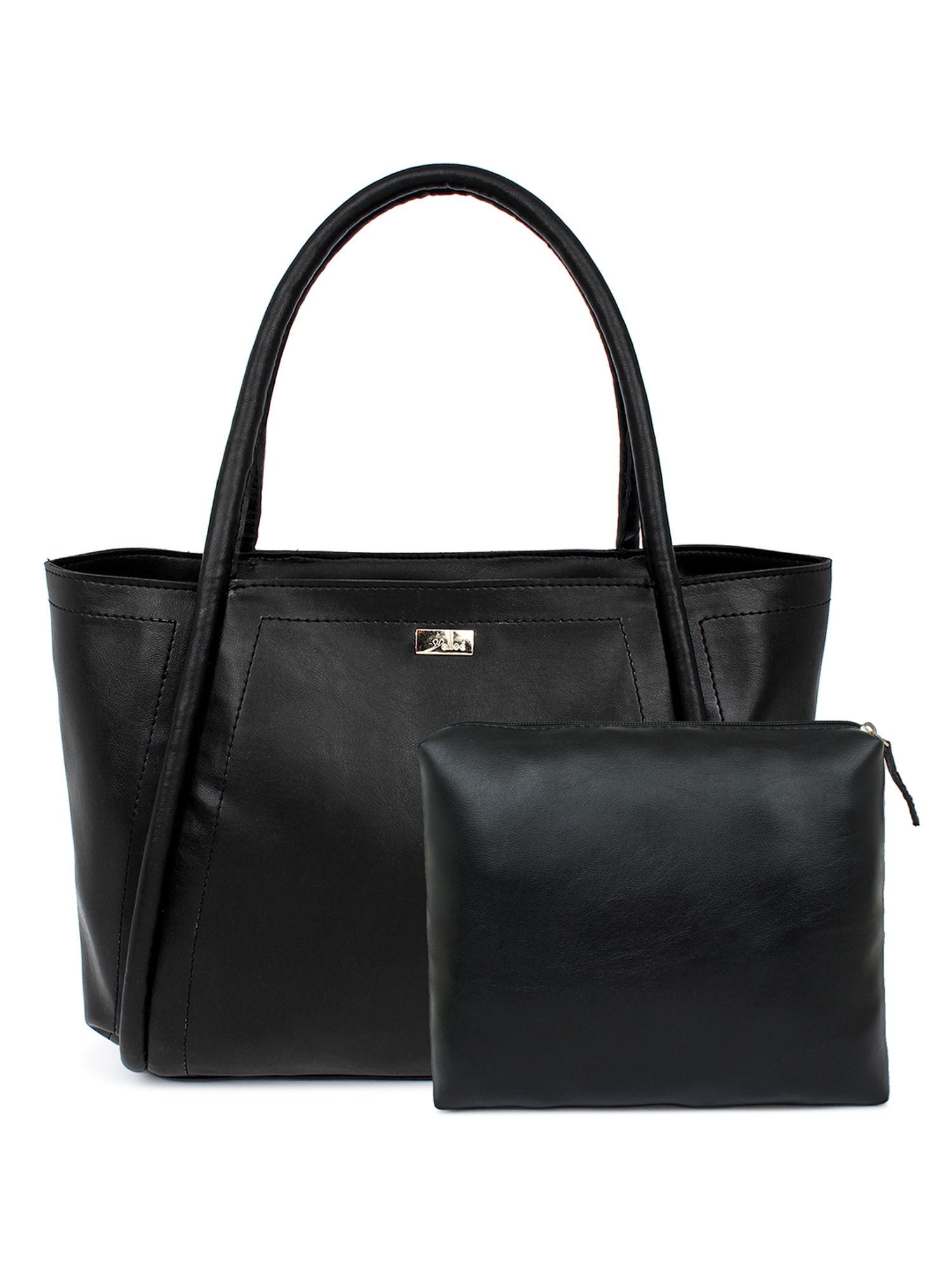 black solid tote bag and pouch (set of 2)