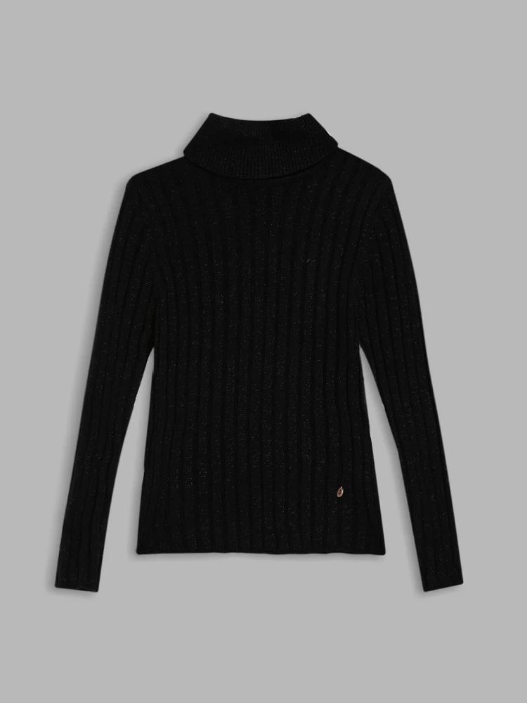 black solid turtle neck sweater