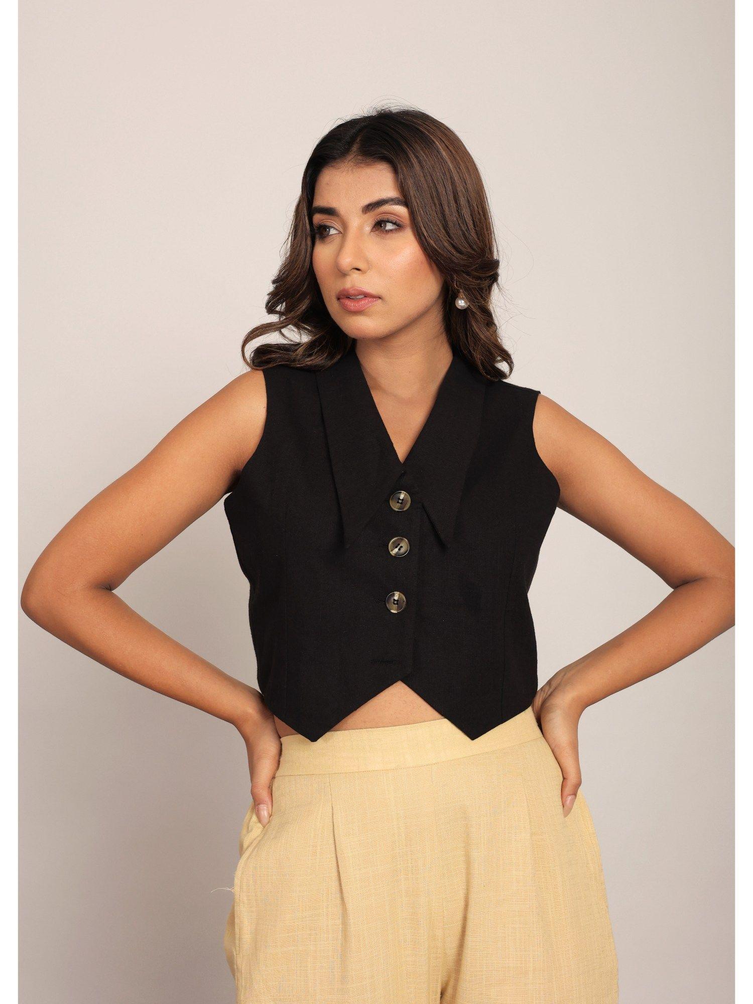 black solid western front closer crop top