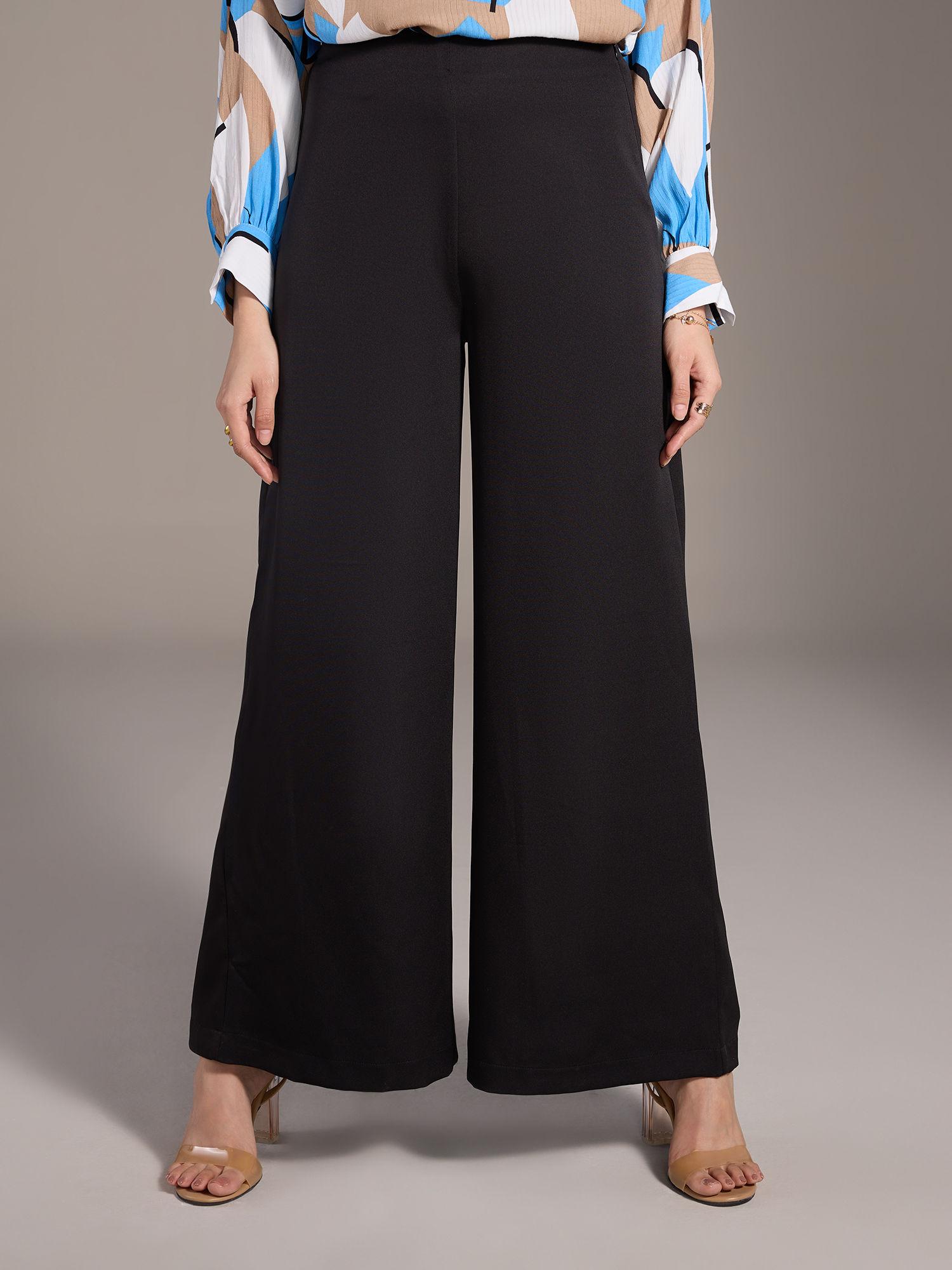 black solid wide leg high waist pants