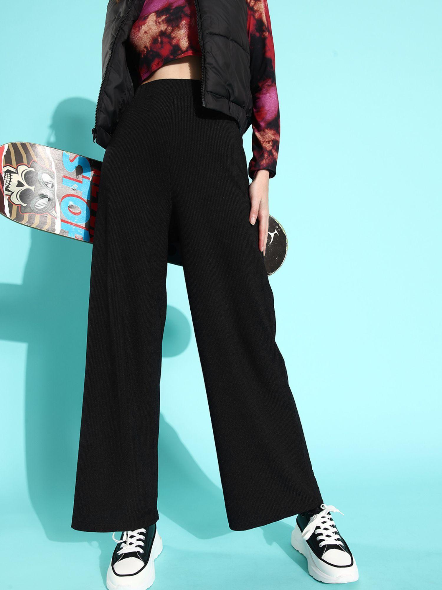 black solid wide leg trouser