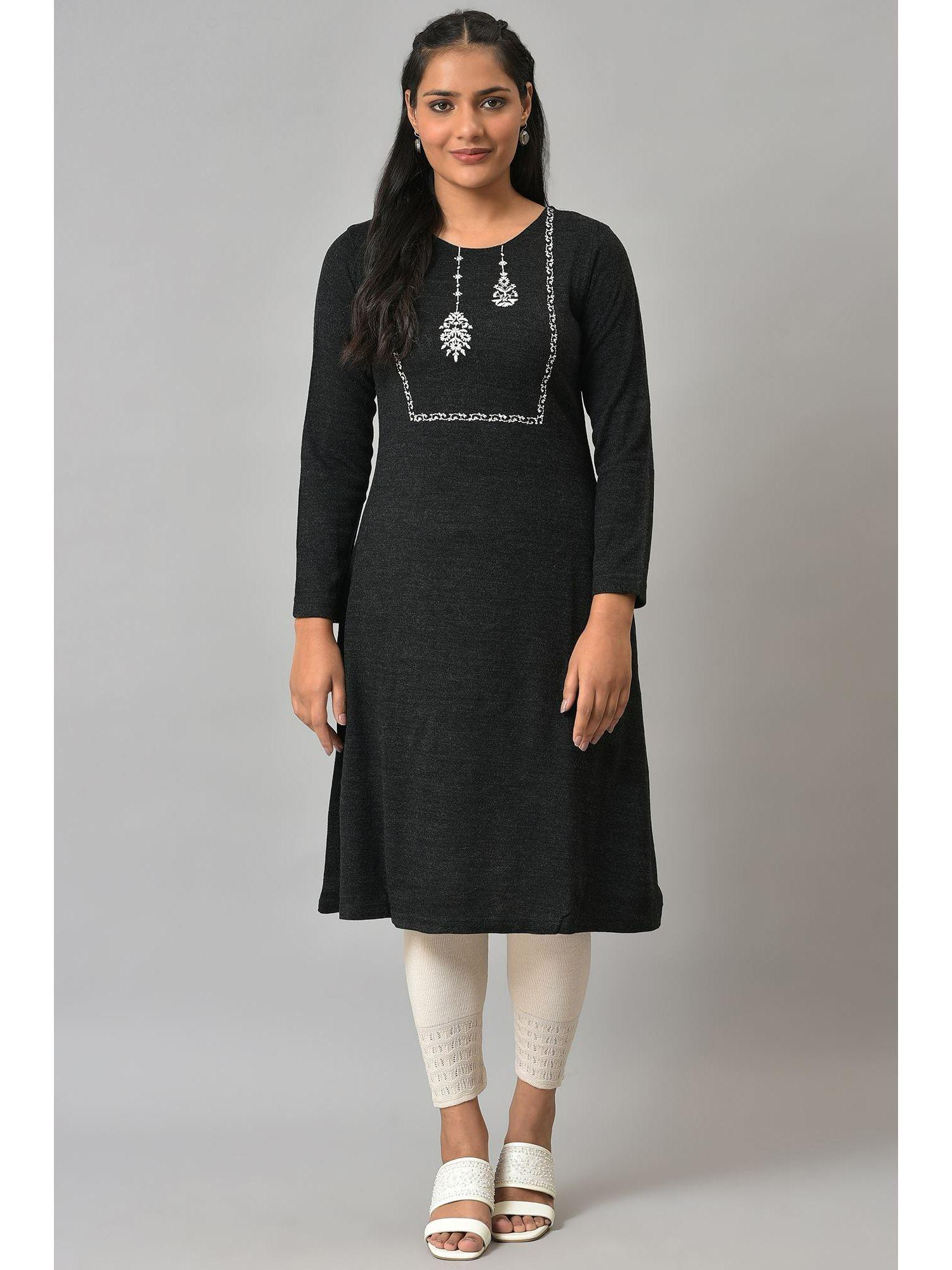 black solid winter kurta