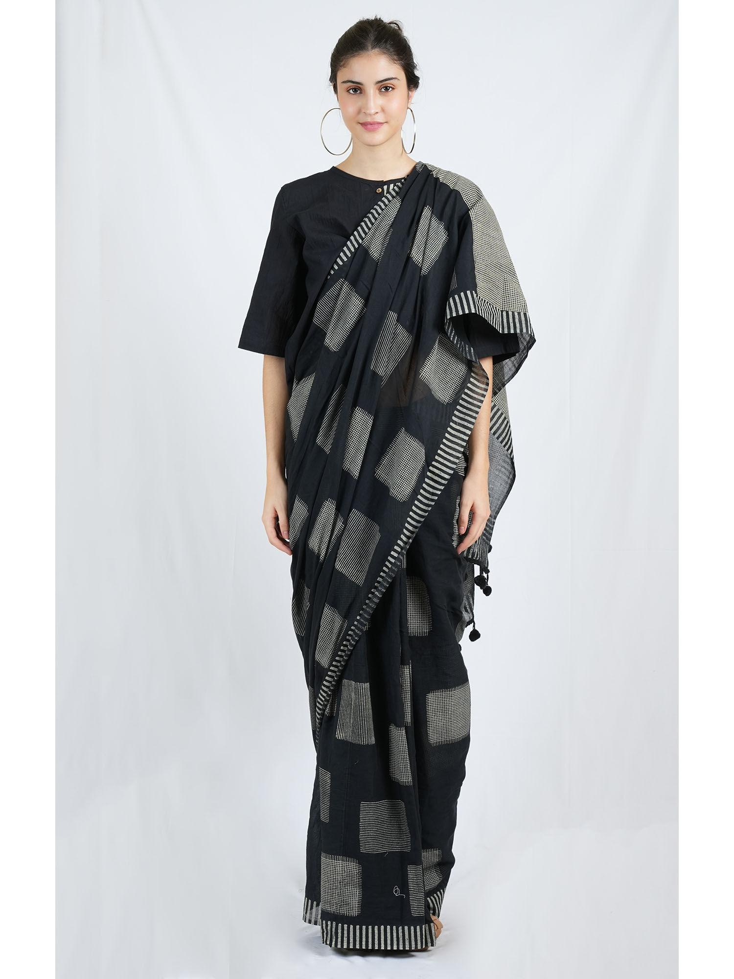 black space boxy saree without blouse