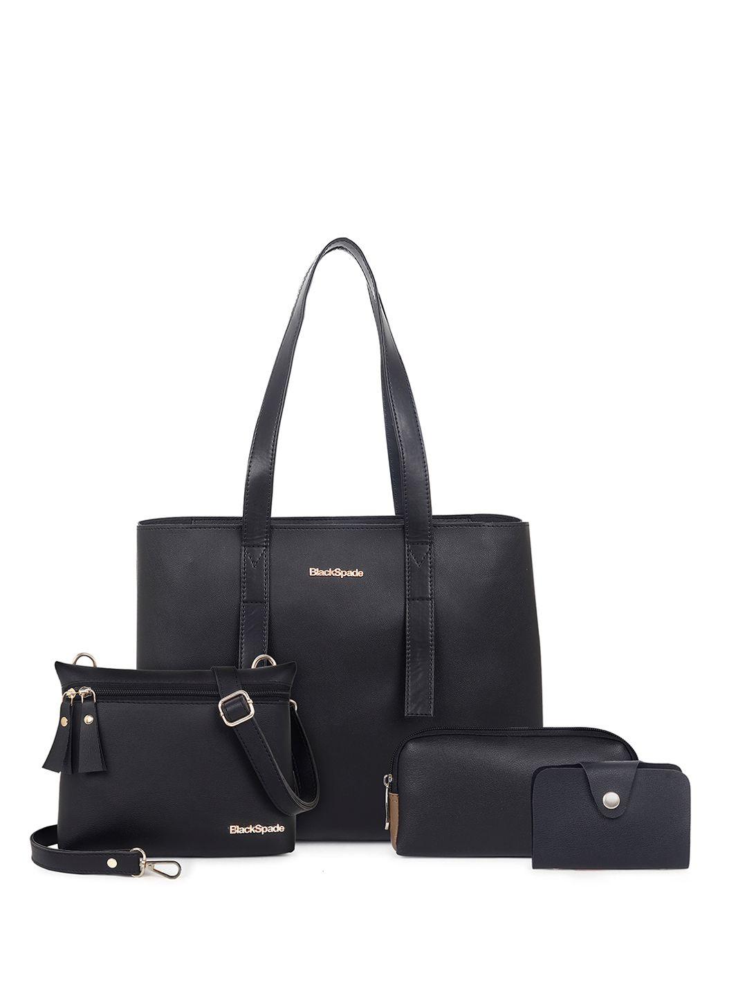 black spade black pu shopper tote bag