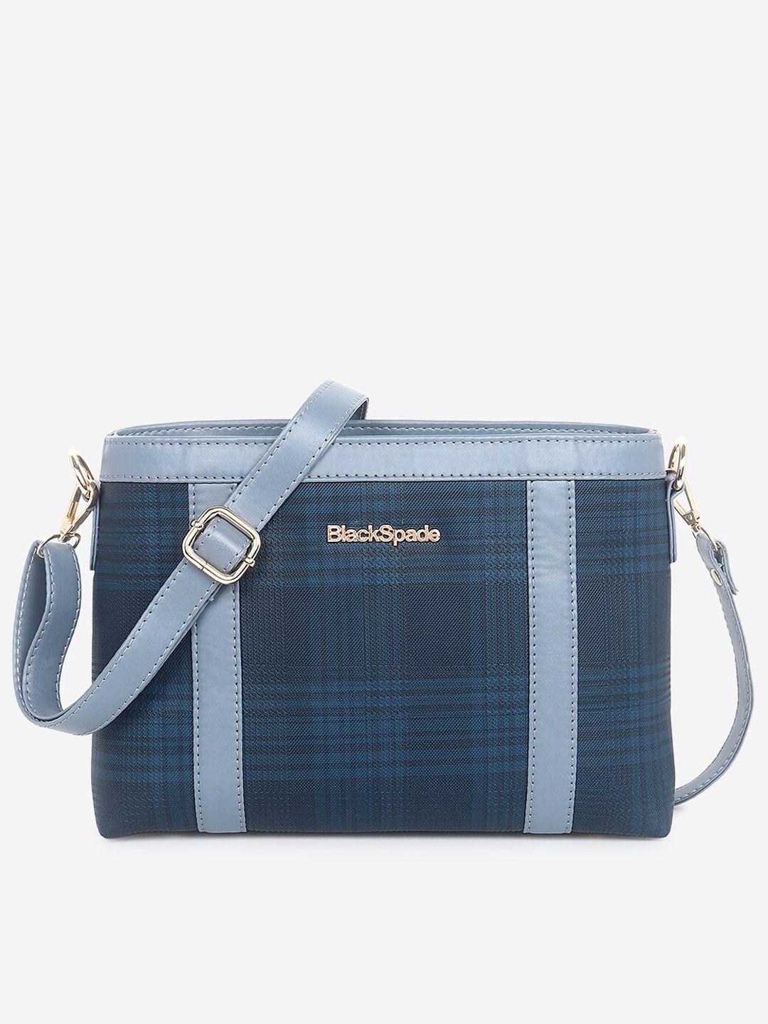 black spade blue checked striped structured sling bag