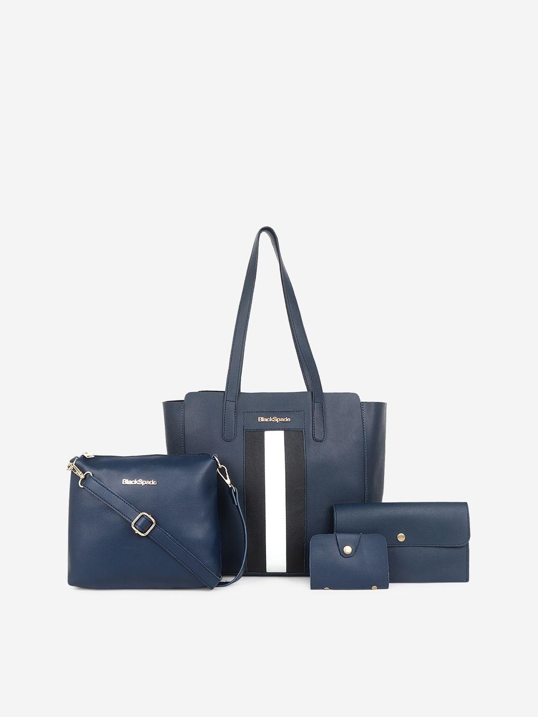 black spade blue pu oversized shopper tote bag
