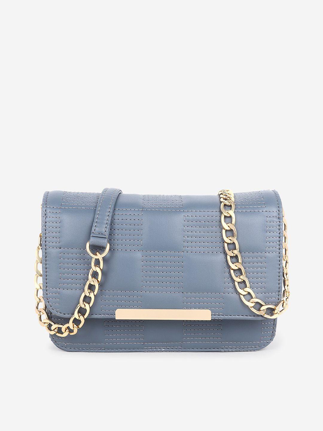 black spade blue textured structured sling bag with cut work