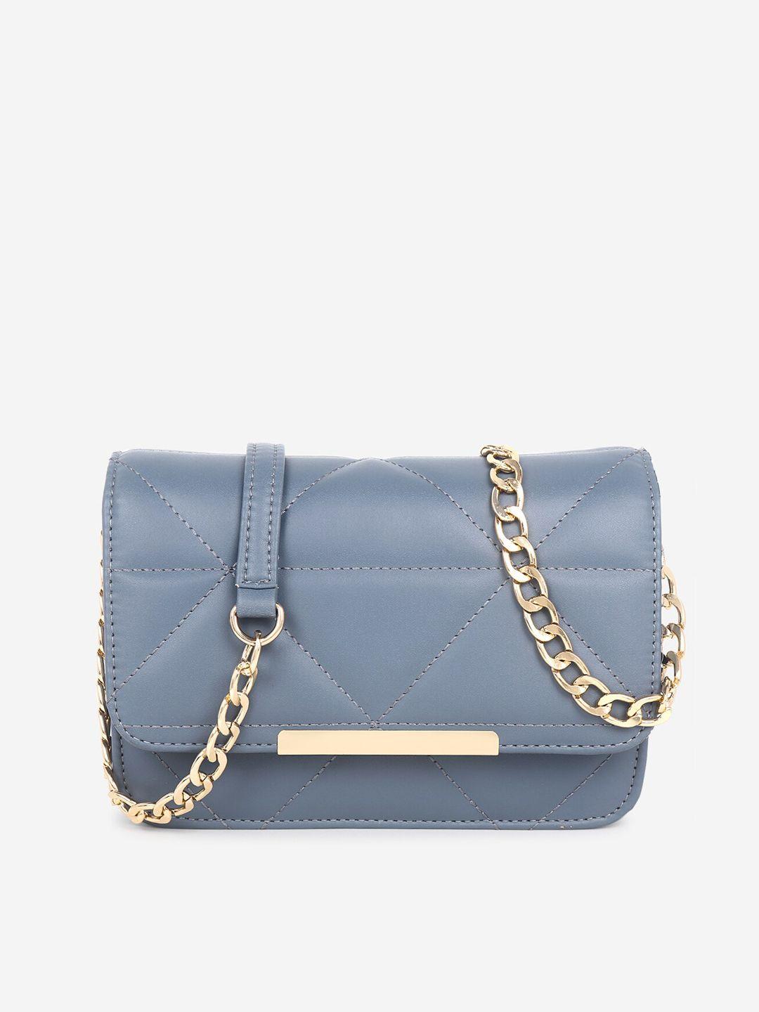 black spade blue textured structured sling bag with quilted