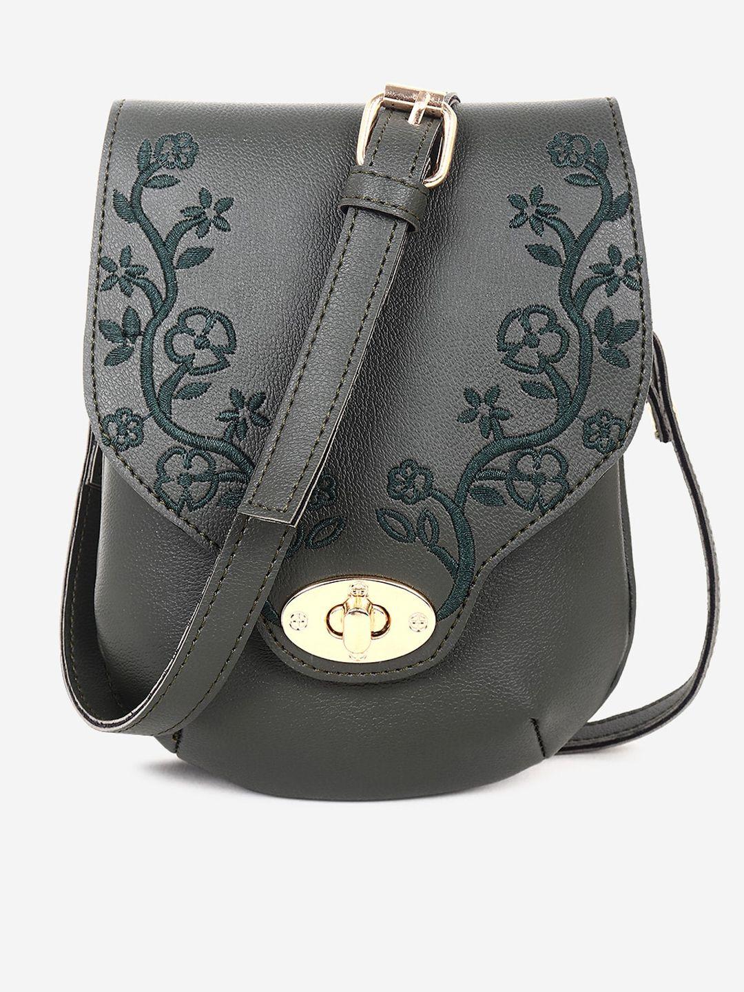 black spade floral embroidered structured sling bag