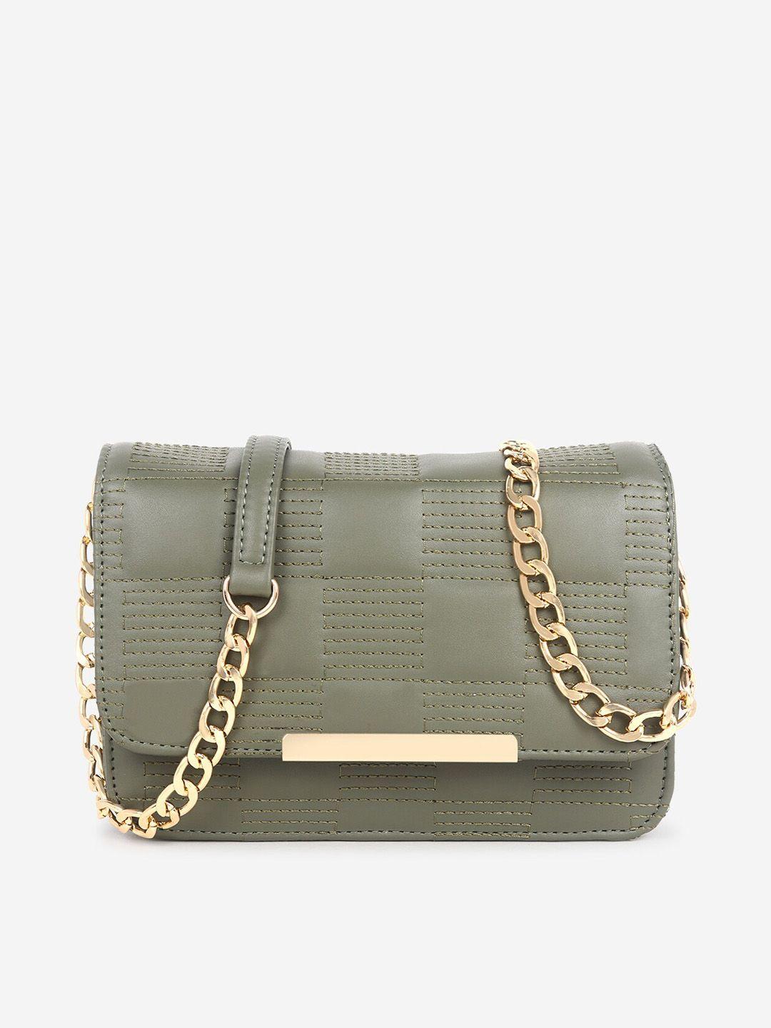 black spade olive green textured structured sling bag with quilted
