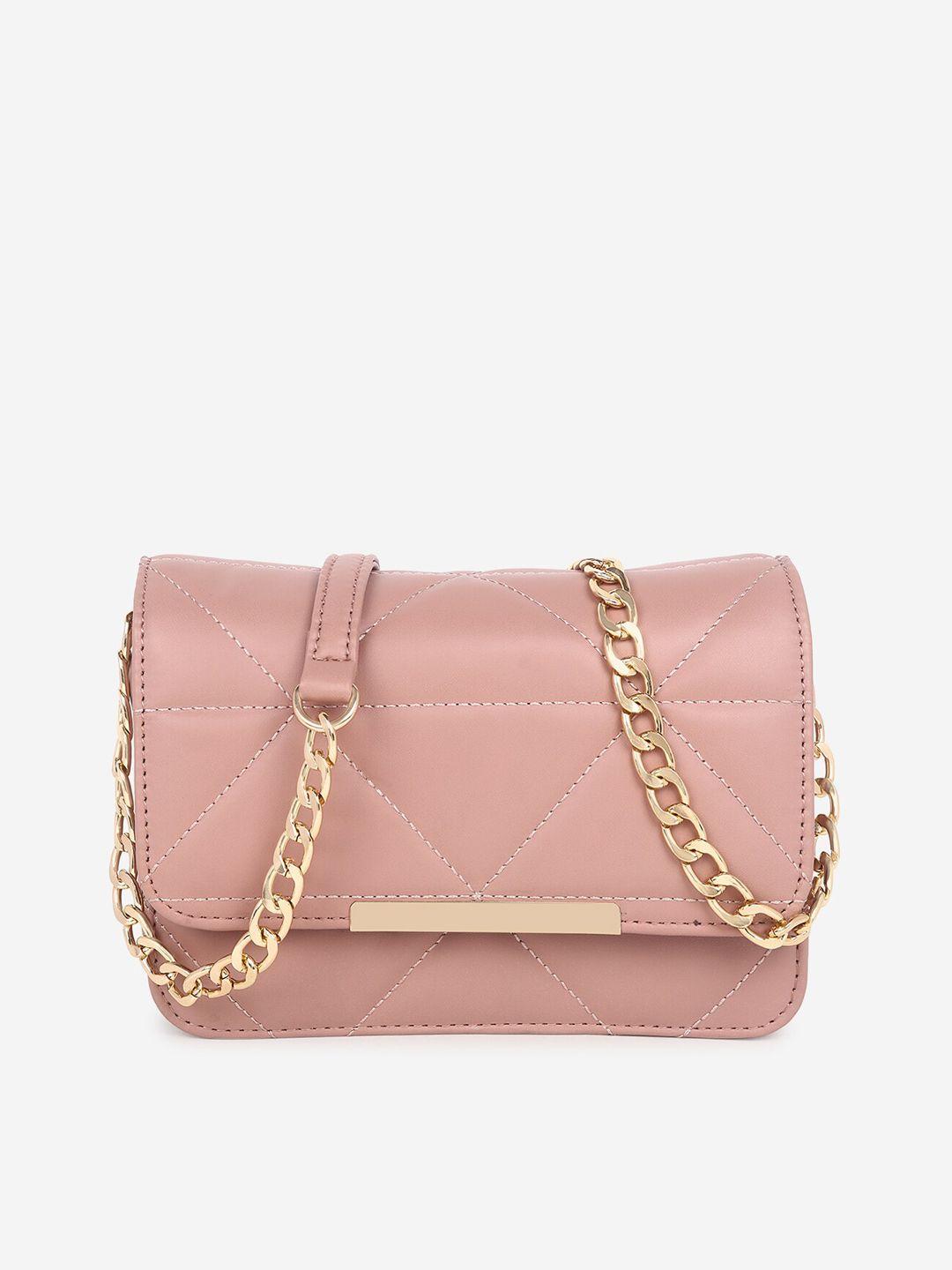 black spade peach-coloured textured structured sling bag with quilted