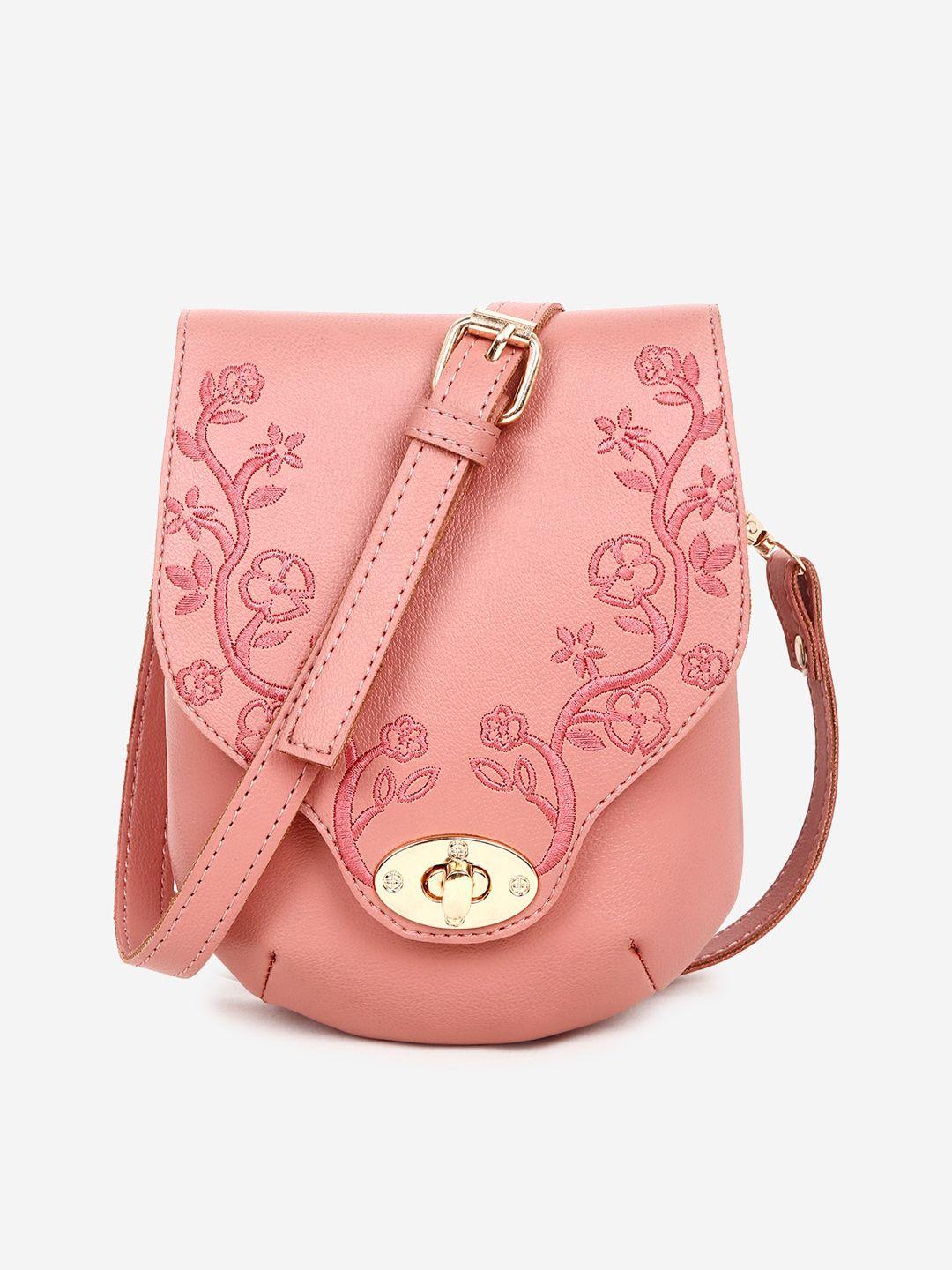 black spade pink floral pu shopper sling bag with applique