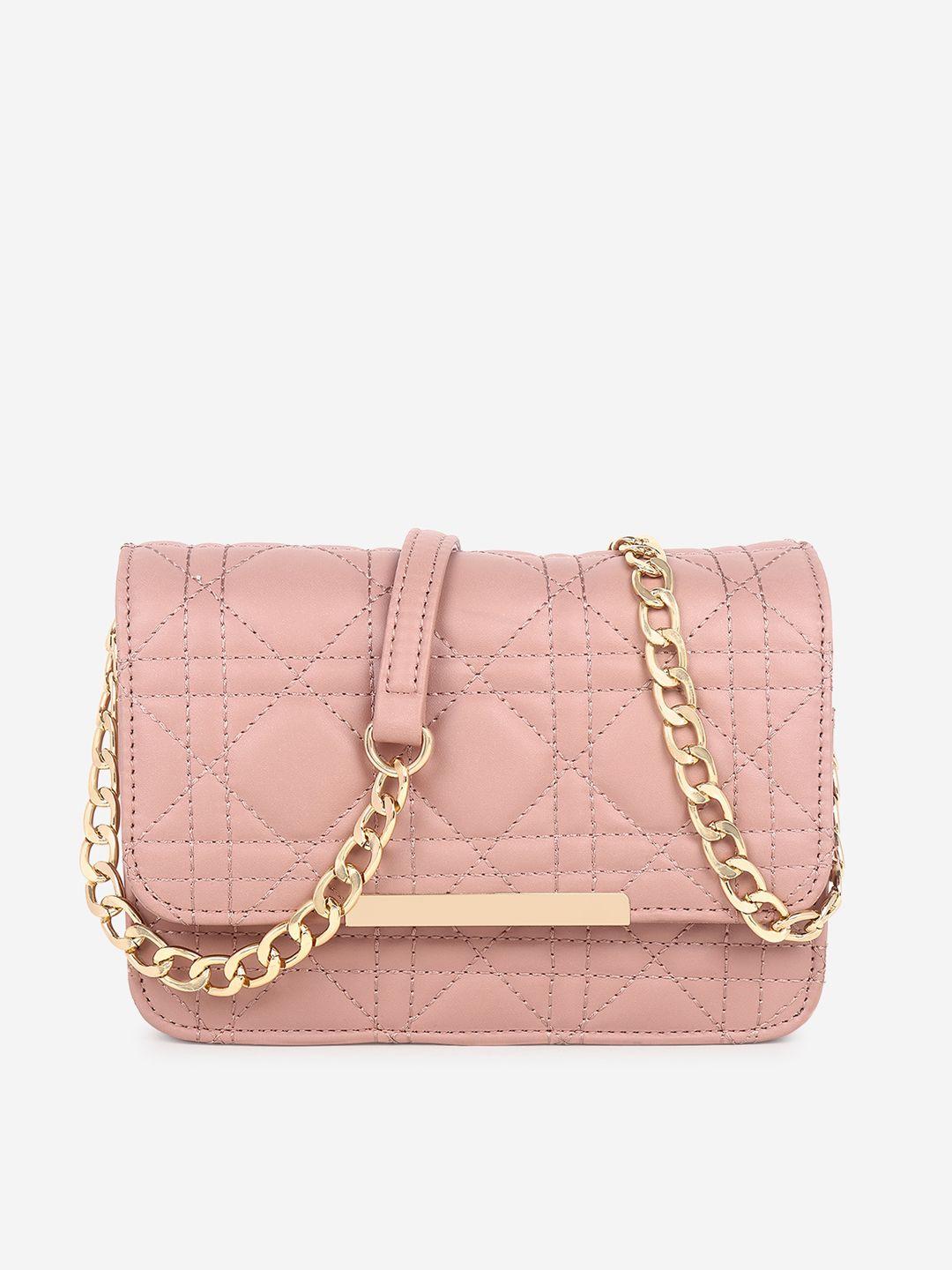 black spade pink textured structured sling bag with quilted