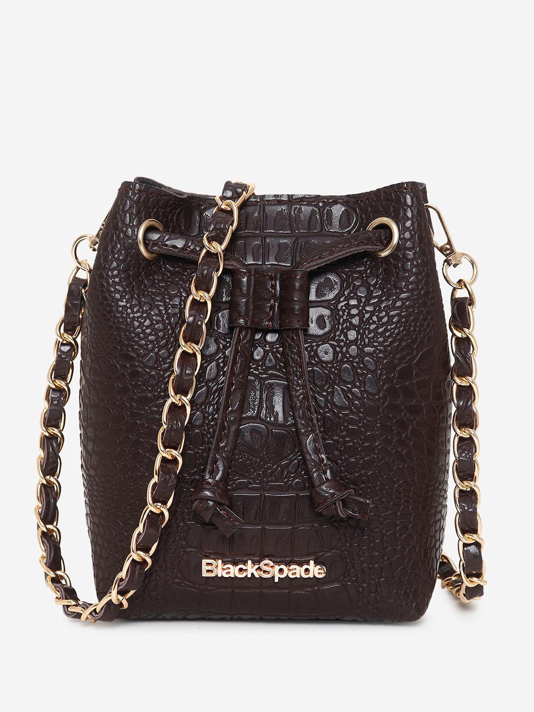 black spade textured bucket sling bag