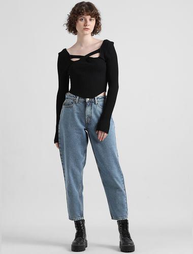 black sqaureneck knit top