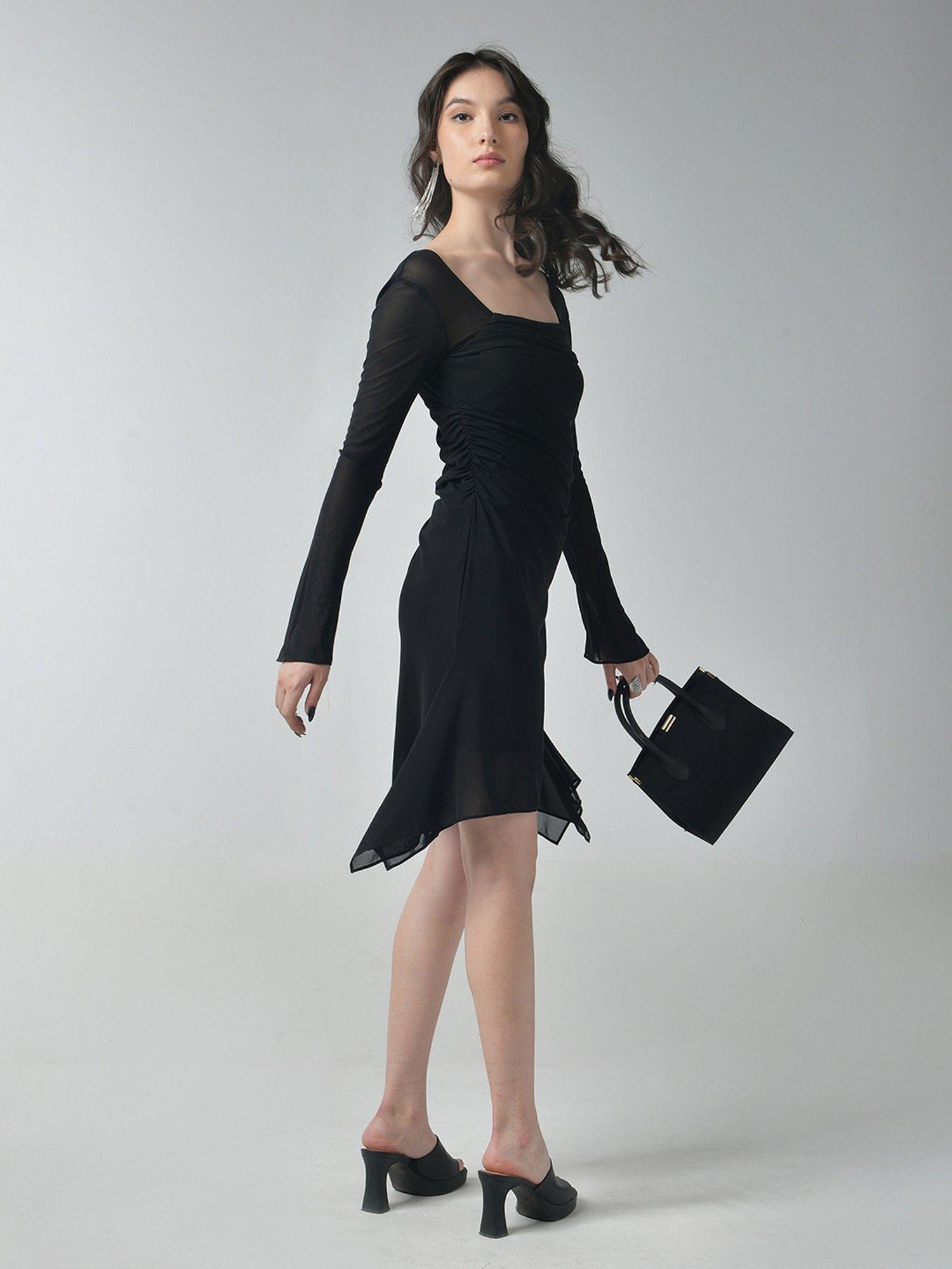 black square neck dress