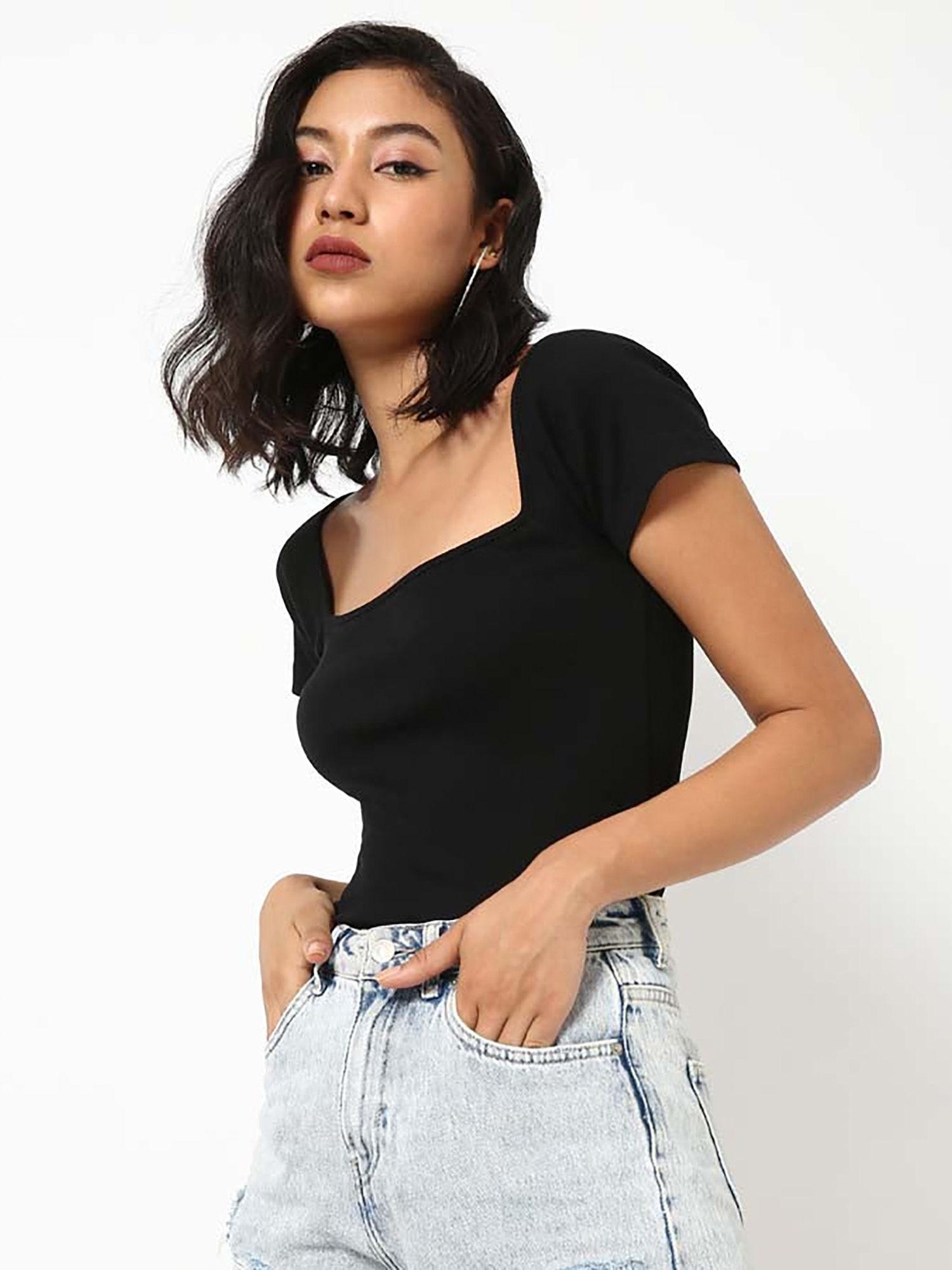 black square neck top