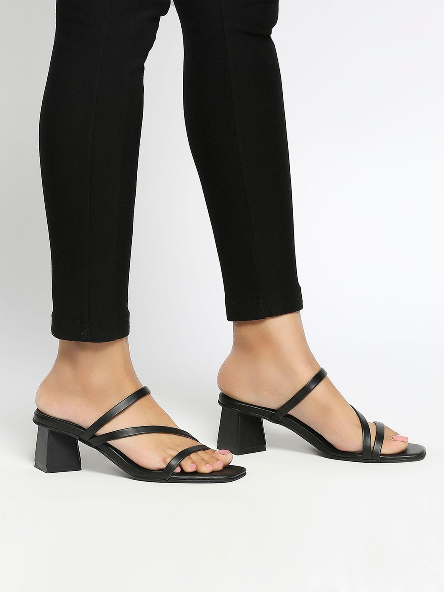 black square toe strappy structured heels