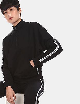 black stand neck drop shoulder sweatshirt