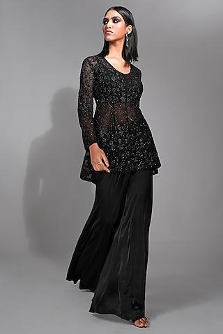 black star net sequins hand embroidered kurta set