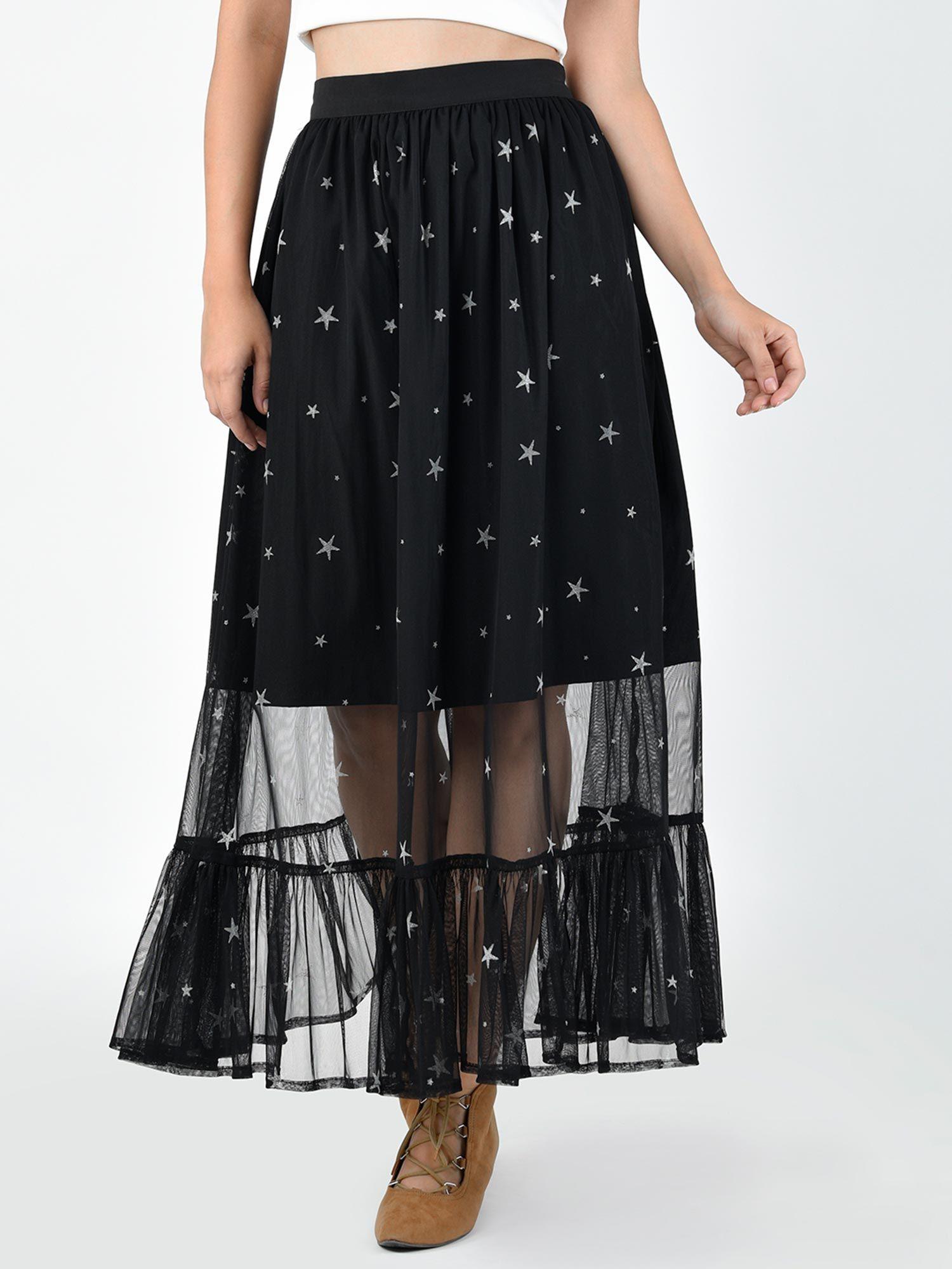 black star print mesh skirt