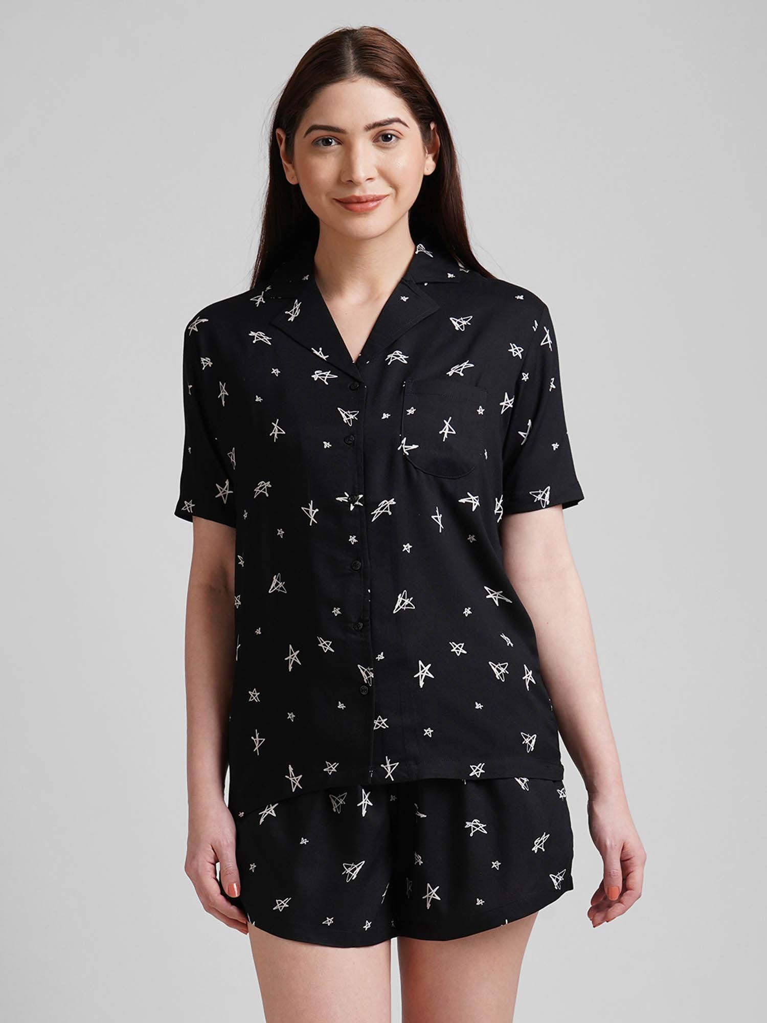 black star print shorts set nightsuit