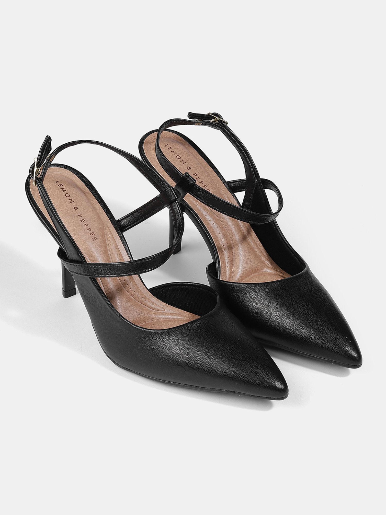 black stiletto heeled mules