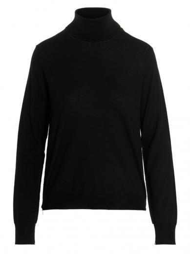 black stitching wool turtleneck sweater