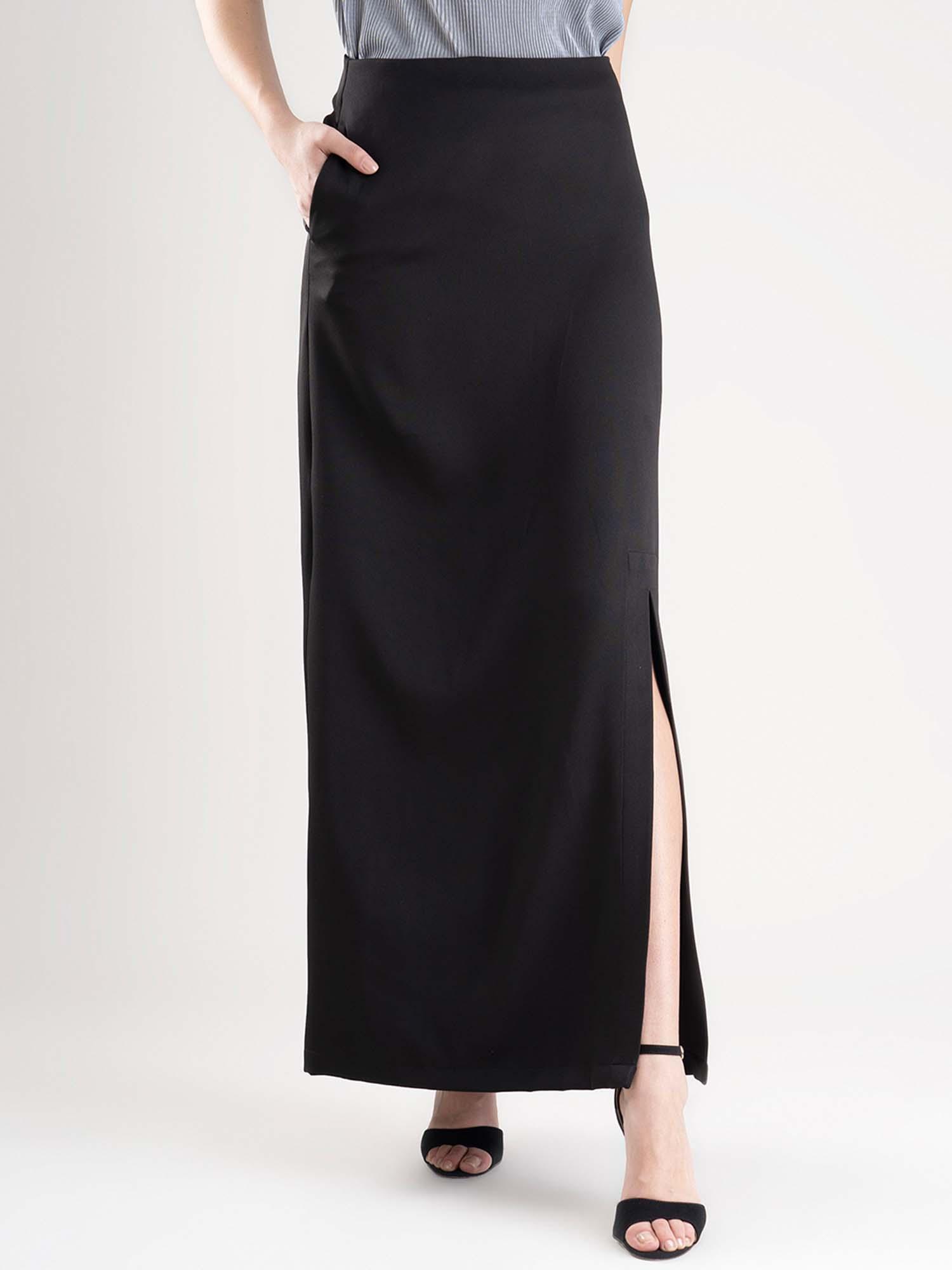 black straight ankle length skirt