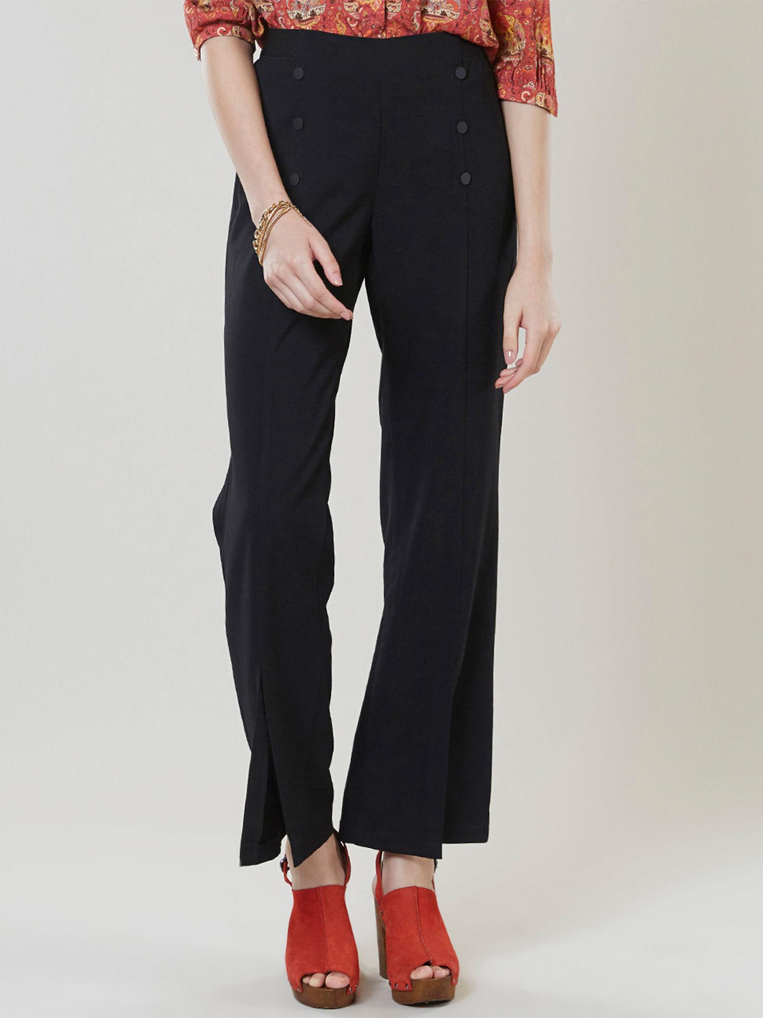 black straight fit solid pant